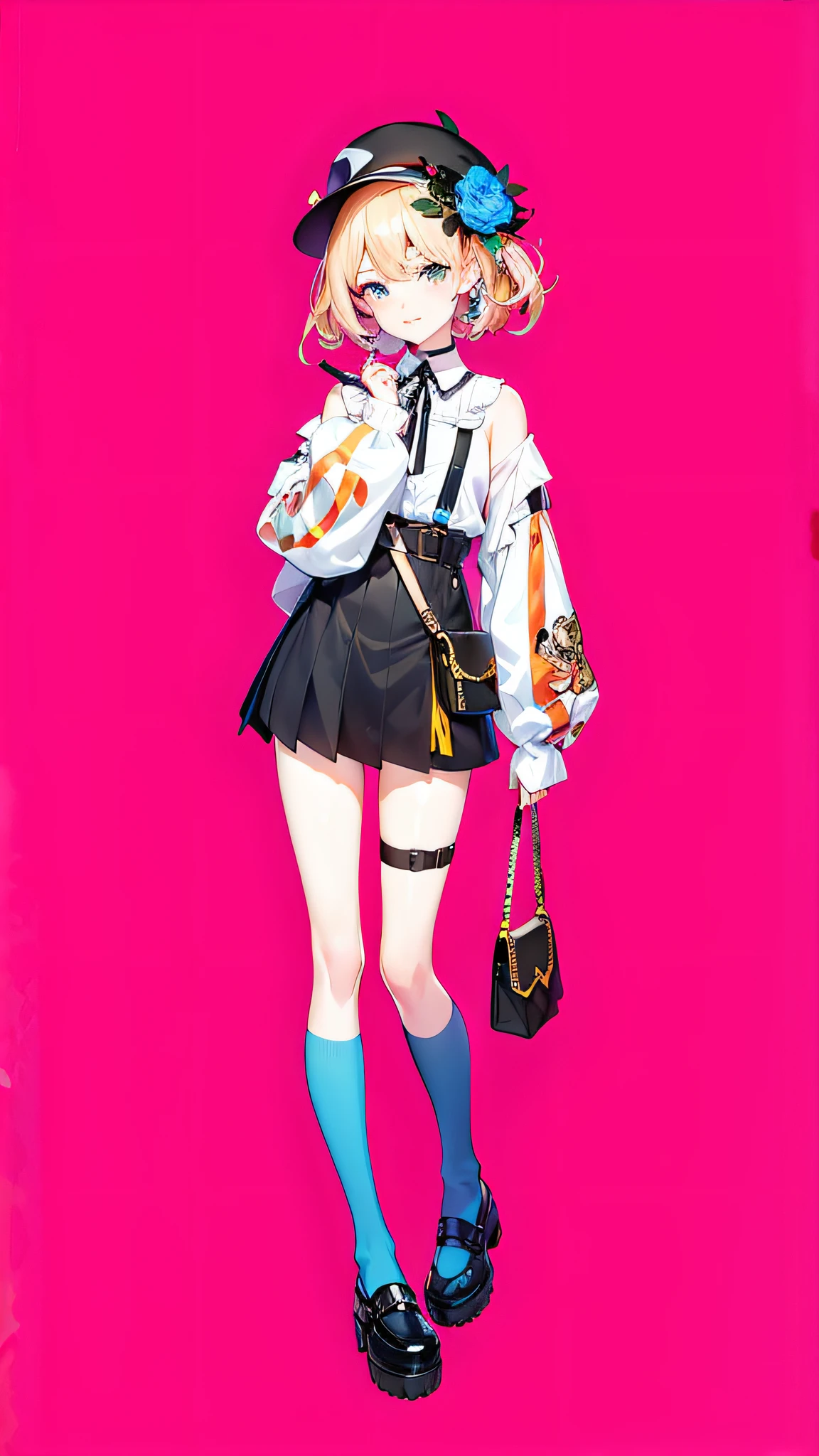 anime girl in a short skirt and hat with a purse, anime visual of a cute girl, artwork in the style of guweiz, cushart krenz key art feminine, anime style illustration, anime full body illustration, pretty anime character design, colorful! character design, style anime, detailed anime character art, anime character art, a hyperrealistic schoolgirl
