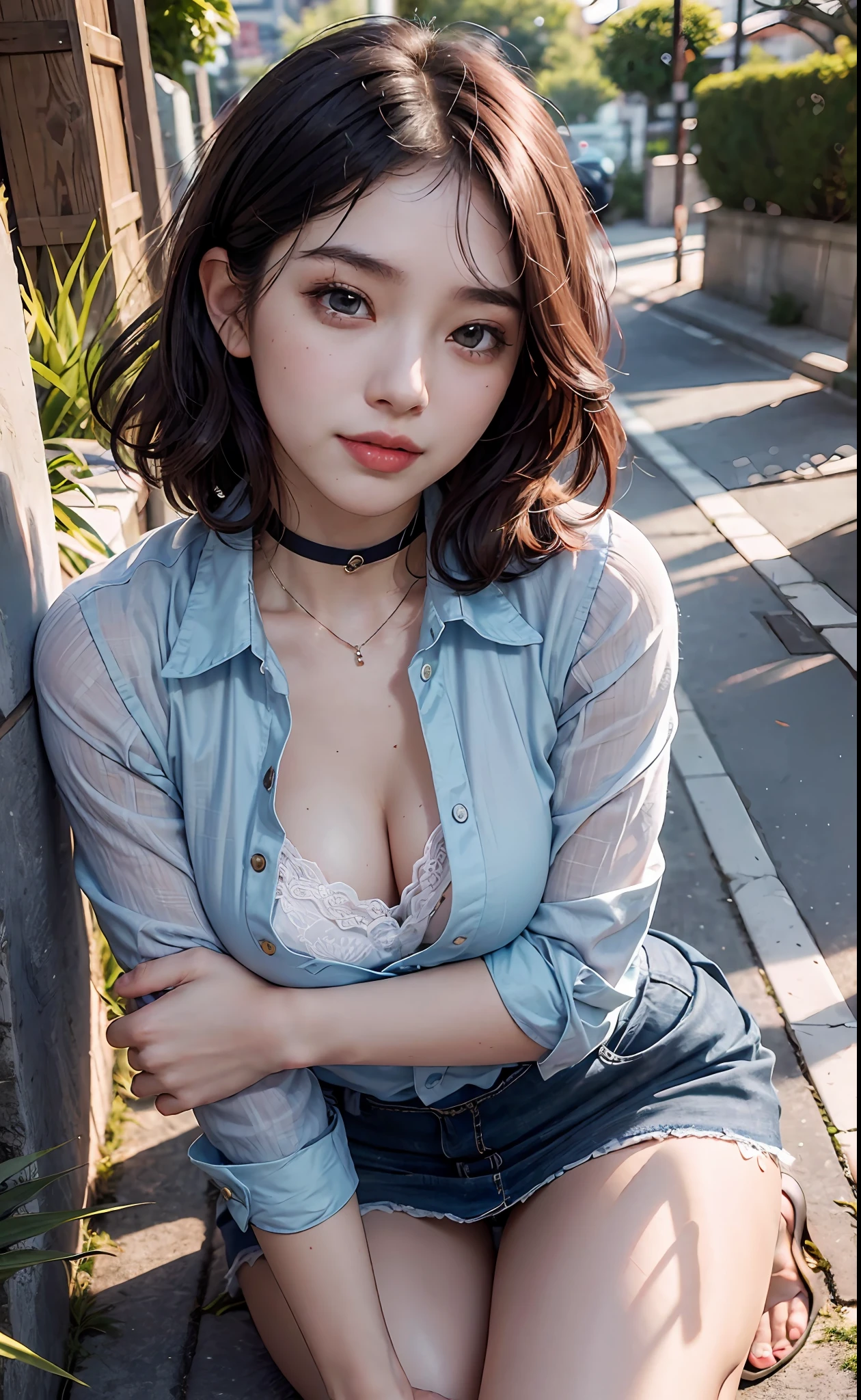 1girl, (twilight), short hair,
(looking at the viewer, (biting lips)), Powergirl, cityscape, (flying), blue sky, cloud, lips apart, socks and blue boots,
Intricate details, highly detailed, shiny hair, shiny skin, 8K resolution, (full body)