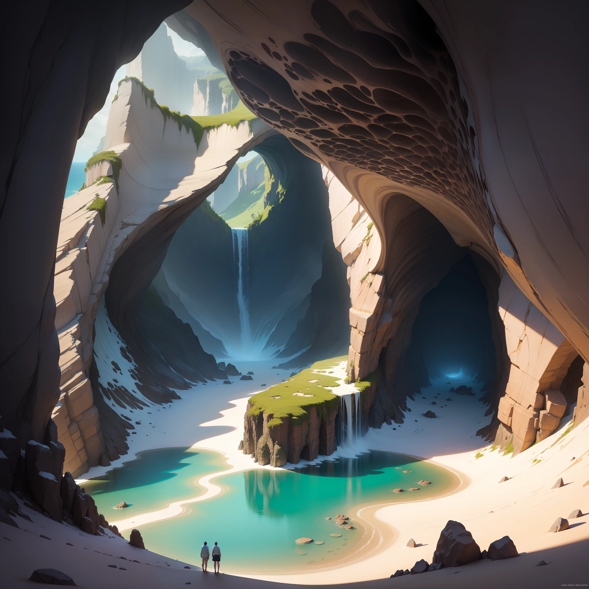 Huge cave towering over the sea hole mystery otherworldly fantasy ultra high resolution top quality masterpiece