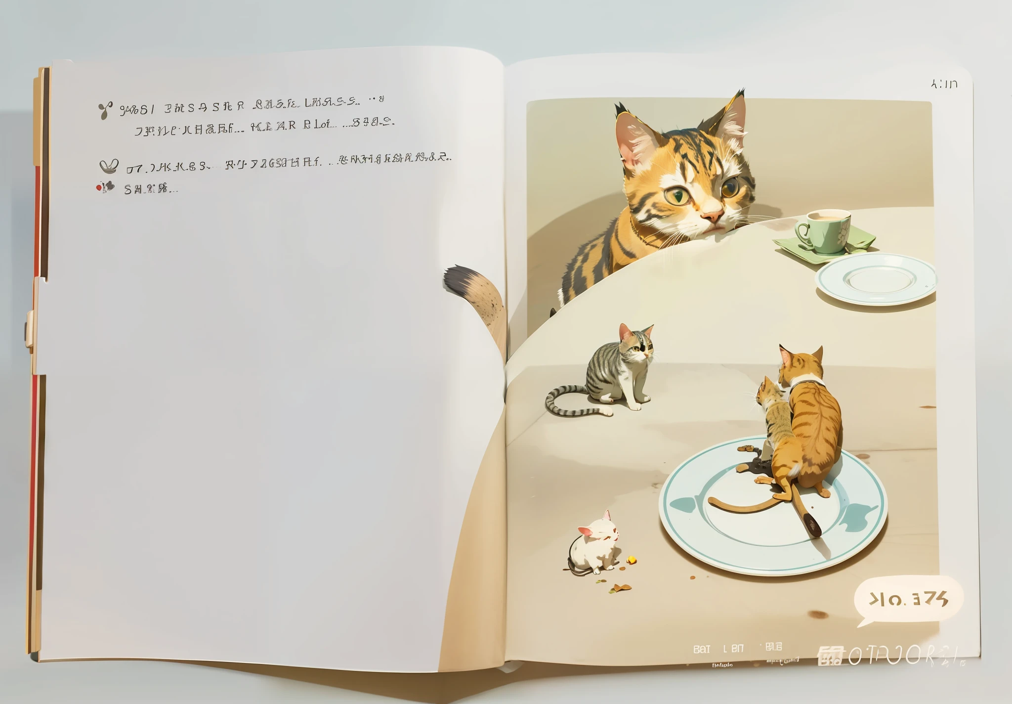 The cat looks at the mouse on the table