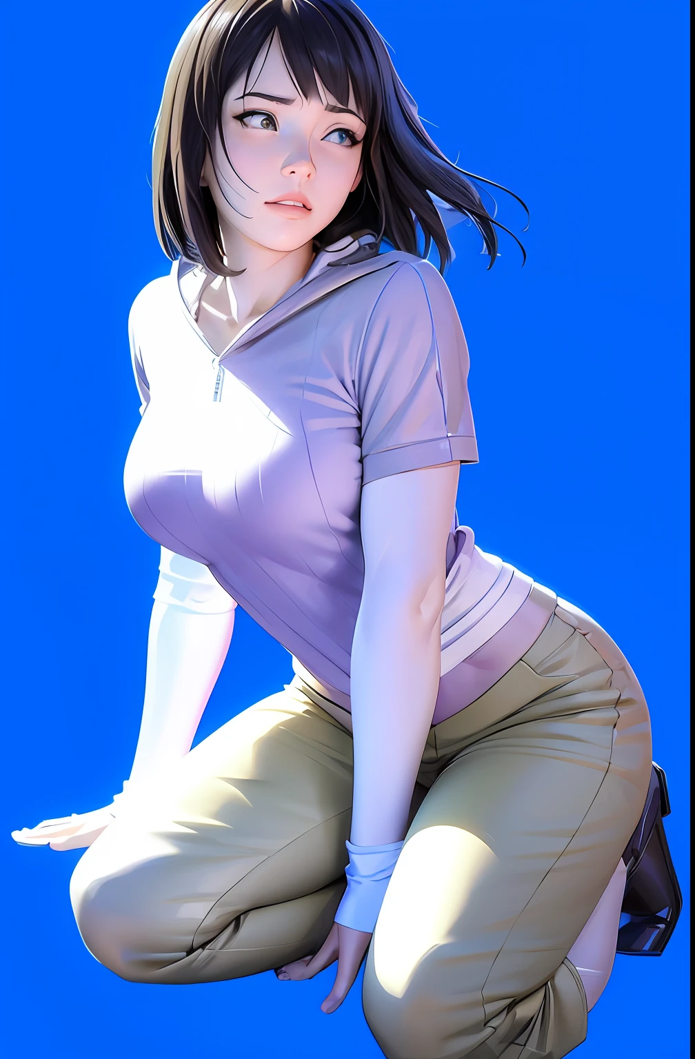 anime girl kneeling down with her hands on her hips, photorealistic anime girl render, smooth anime cg art, beautiful anime girl squatting, hinata hyuga, fubuki, ilya kuvshinov. 4 k, makoto shinkai. digital render, the anime girl is crouching, realistic anime 3 d style, nico robin, faye valentine