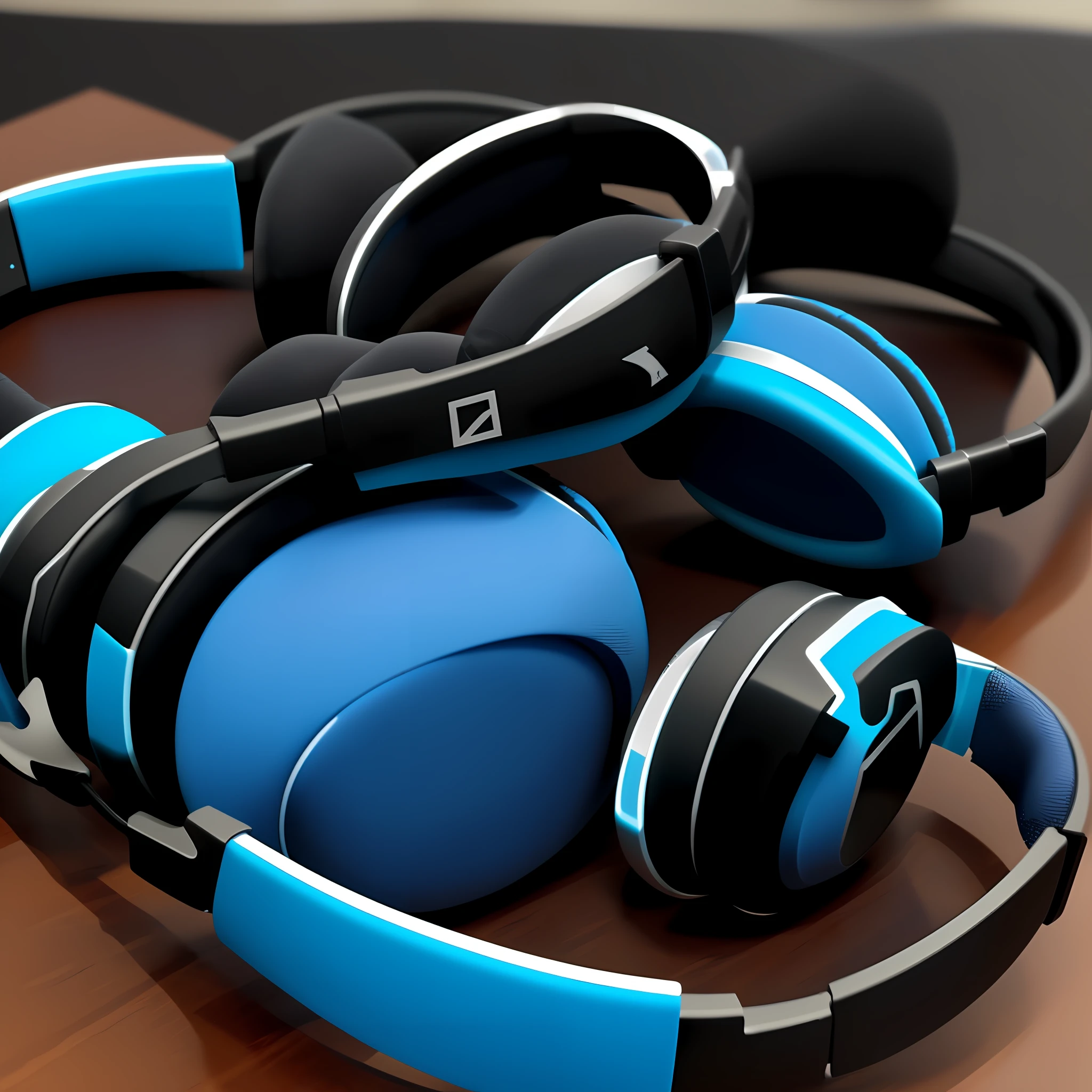 One headset on the table, only one headset on the table, no other! Give this headset a close-up, overall bright style.
