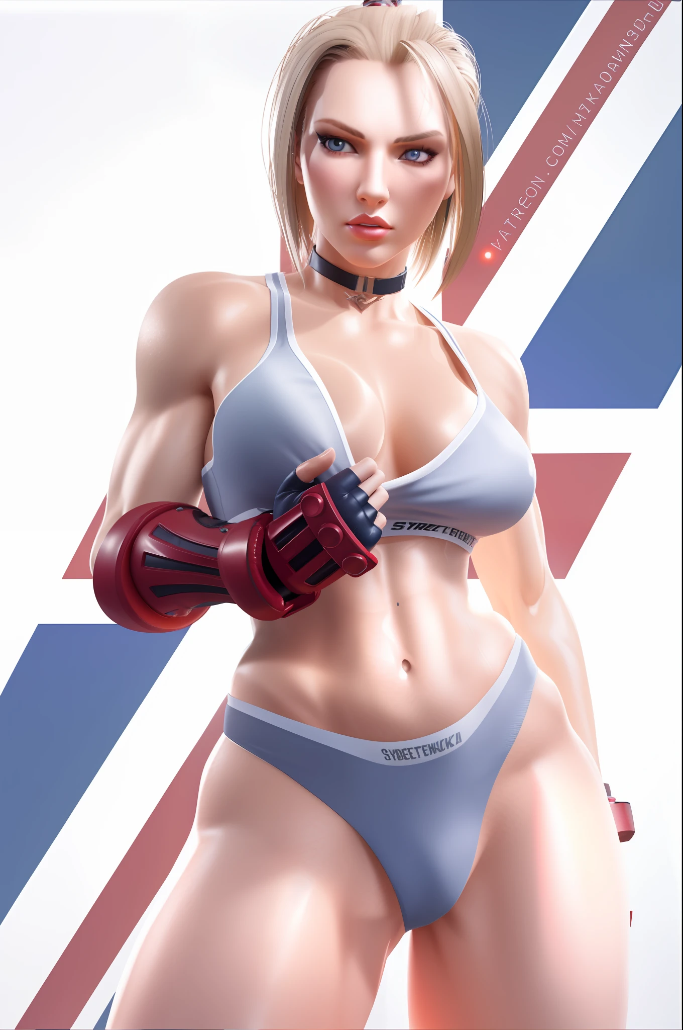 there is a woman in a bikini and boxing gloves posing, she is ready to fight, fighter pose, 3 d render character art 8 k, smooth 3d cg render, muscular! cyberpunk, posing ready for a fight, as a character in tekken, wlop glossy skin, inspired by Rob Liefeld, sfw version