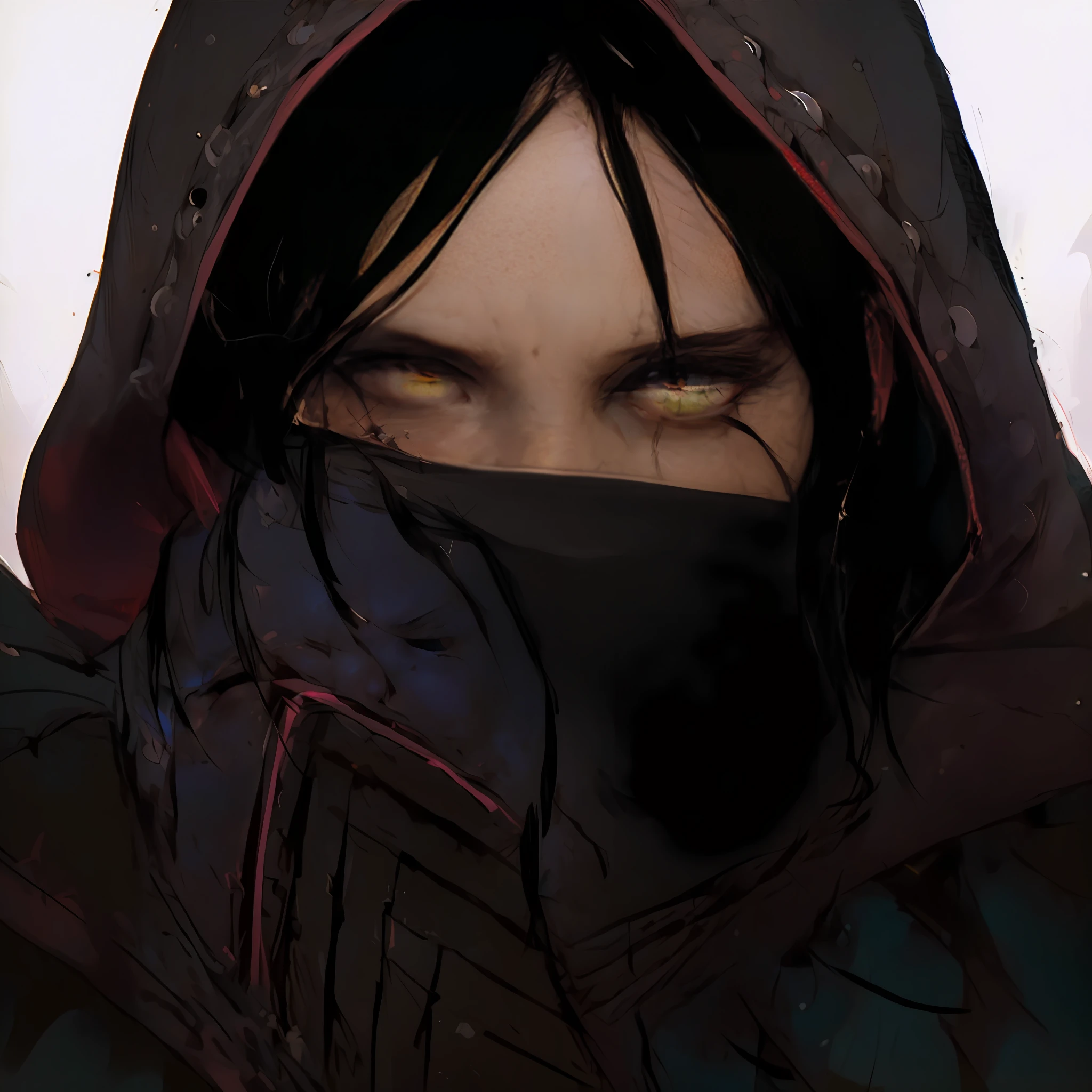 A man with his upper body wrapped in bandages, wearing a cloak that covers his face, revealing eyes that don't appear human, This character design is reminiscent of a wild and savage persona in Japanese anime, with finely crafted character design and a mature artistic style, ((character concept art)), full body character drawing, high definition, best quality, ultra-detailed, extremely delicate, anatomically correct, symmetrical face, extremely detailed eyes and face, high quality eyes, RAW photo, UHD, 8k, professional lighting, soft lighting, (masterpiece:2)