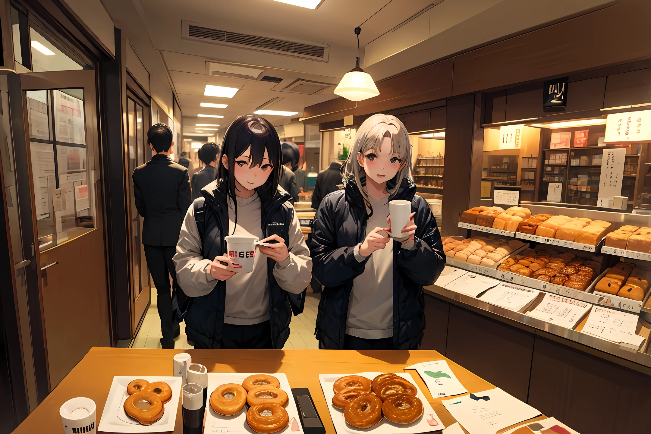 Sazabi standing in japan mountain Muji having bagel for breakfast