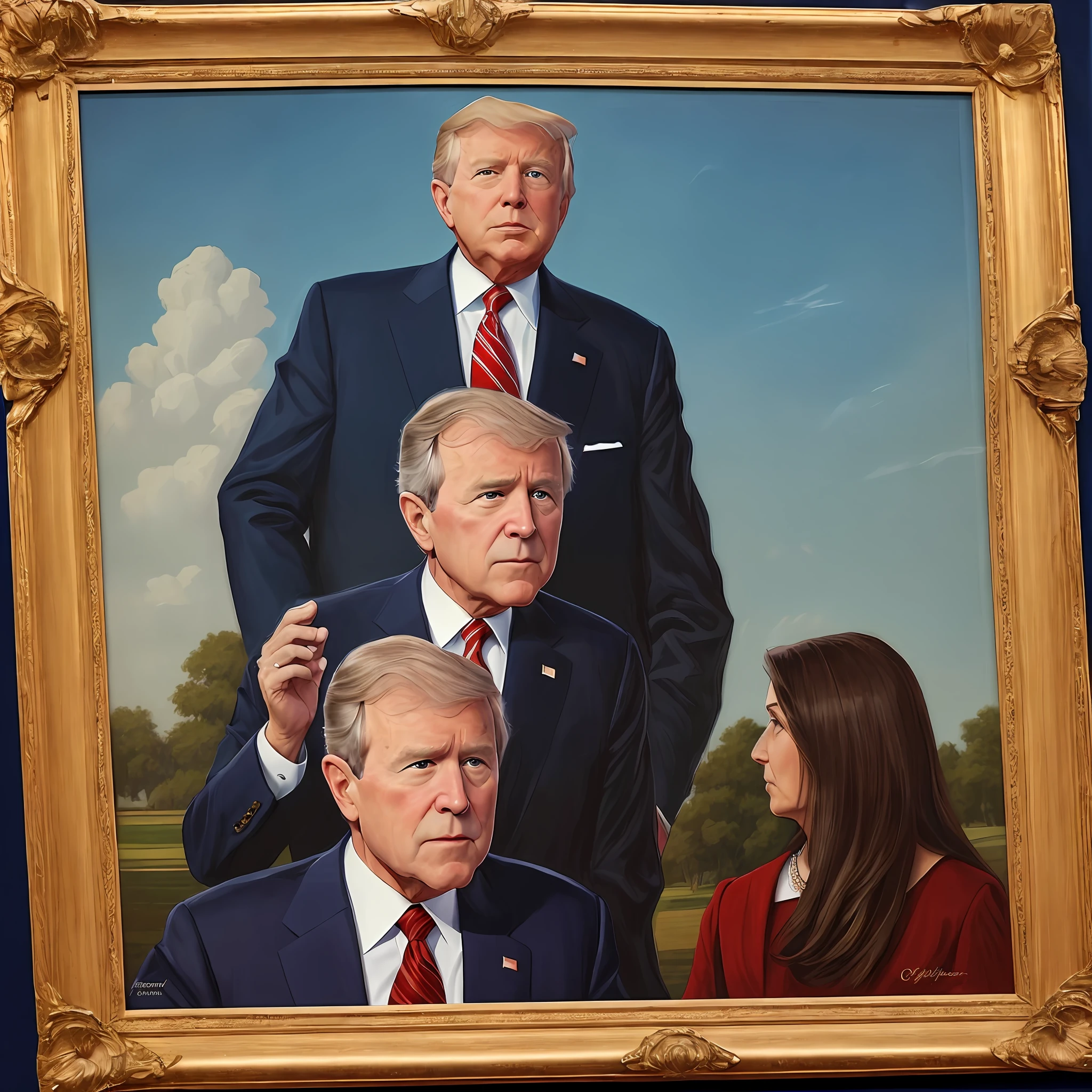 "A stunning presidential portrait showcasing the charismatic presence of George Bush, reflecting his leadership and statesmanship qualities." --auto