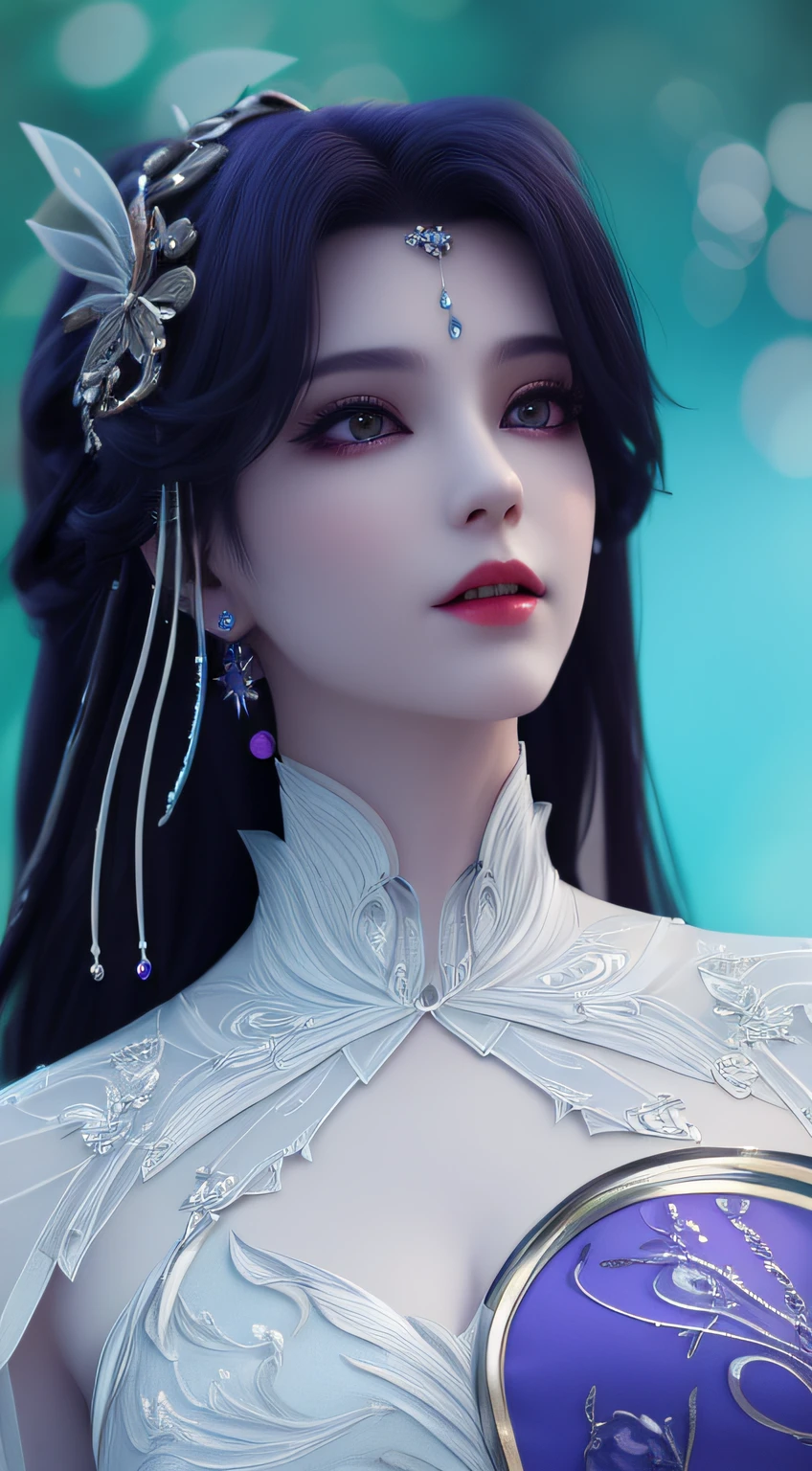 vampire, best quality, masterpiece, higirl, Chinese dress, red hair, hair accessory, necklace, jewelry, pretty face, upon_body, tyndall effect, photo realism, shadow studio, edge lighting, two-tone lighting, (HD detail skin: 1.2), 8k, dslr, soft lighting, high quality, volumetric lighting, candid, high resolution, 4k, 8k, bokeh, full body