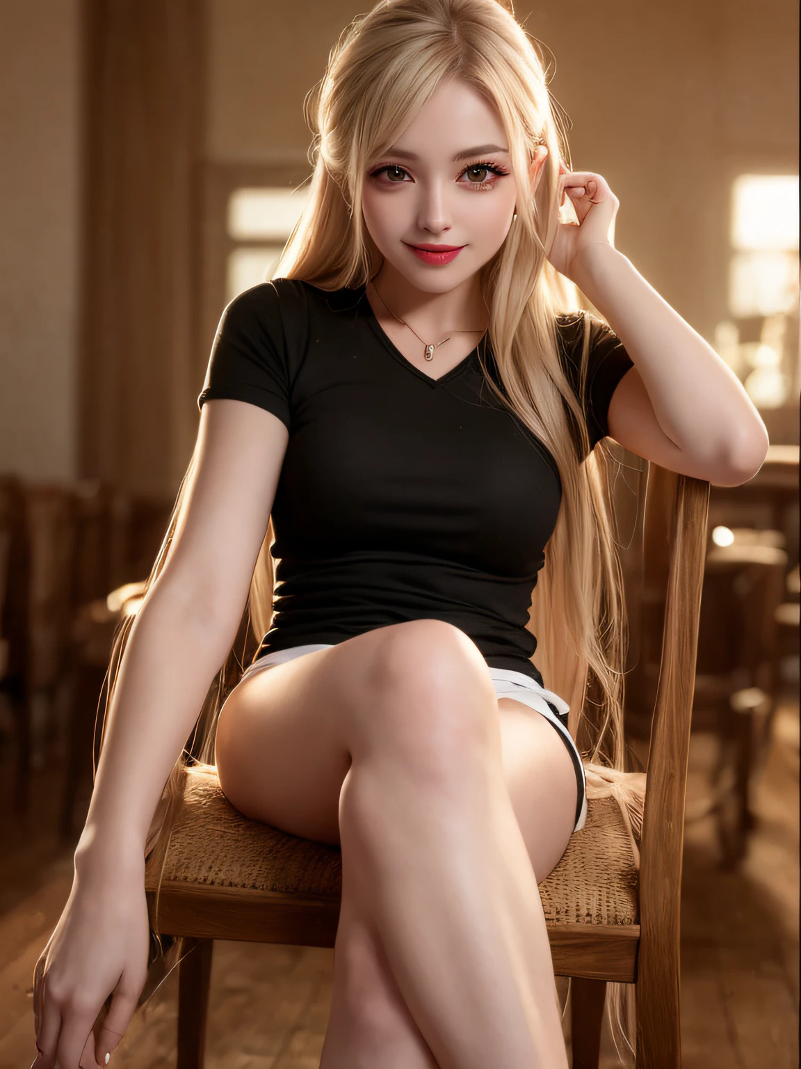 Smile Sit in a chair and cross your legs