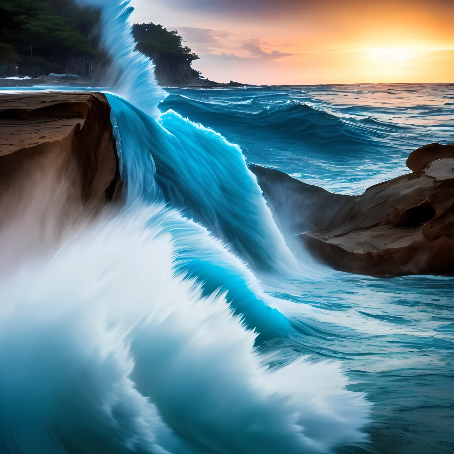 But water, the eternal flow of life and serenity, bravely rises to face the unbridled fire. In its hidden depths, it rises like an unstoppable tide, eager to extinguish the unleashed fury. Its majestic waves rise skyward, glowing with a deep blue radiance as they advance with unflappable determination. --auto