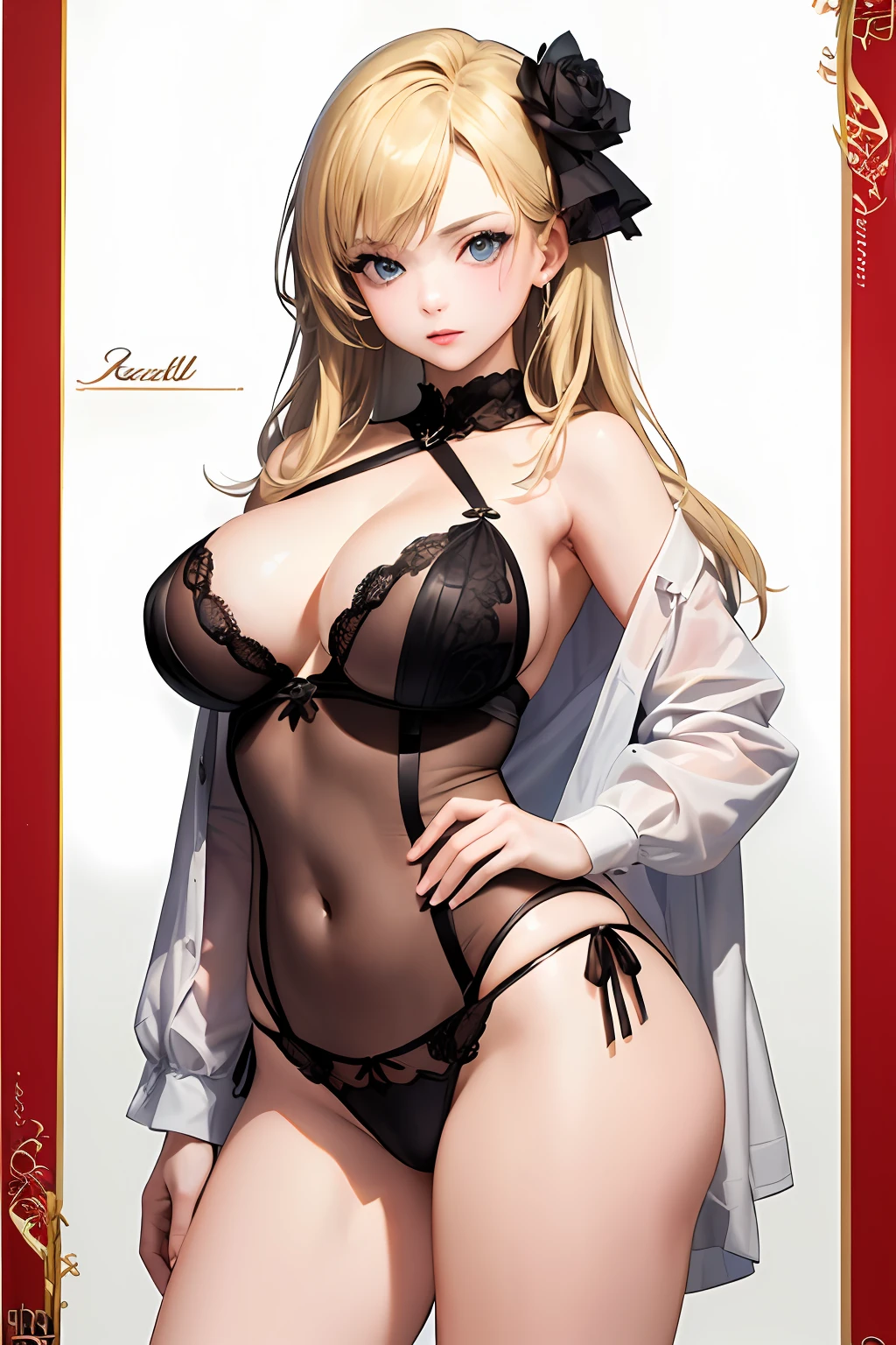 (((Masterpiece, Top Quality, Best Quality, Official Art, Beautiful and Aesthetic: 1.3))), (1 Girl: 1.5), Blonde, Very Detailed, (Sexy)))), Supreme Detailed, (Lingerie)))), (Shiny Skin), (Many colors: 1.1), ((Big)))), Big breasts, Light areola