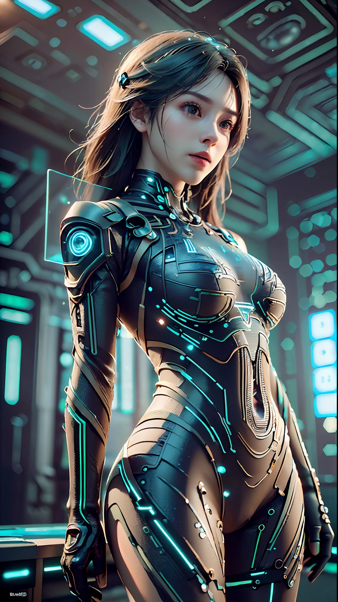 ((Best quality)), ((masterpiece)), (detailed:1.4), 3D, a beautiful cyberpunk female figure with thick hair, indoors, looking at an electronic screen, thinking about problems, looking focused, holding an electronic pen in hand, inside a spaceship, (((seven-dimensional photo)), (full coverage electronic leather suit), luminescence, light particles, (((glow)), pure energy chaos anti-technology, HDR (high dynamic range), ray tracing, NVIDIA RTX,Super-Resolution,Unreal 5,Subsurface scattering,PBR Texturing,Post-processing,Anisotropic Filtering,Depth-of-field,Maximum clarity and sharpness,Multi-layered textures, Albedo and Specular maps, Surface shading, Accurate simulation of light-material interactions, Perfect Proportions, Octane Render, two-tone lighting, large aperture, low ISO, white balance, rule of thirds, 8K RAW