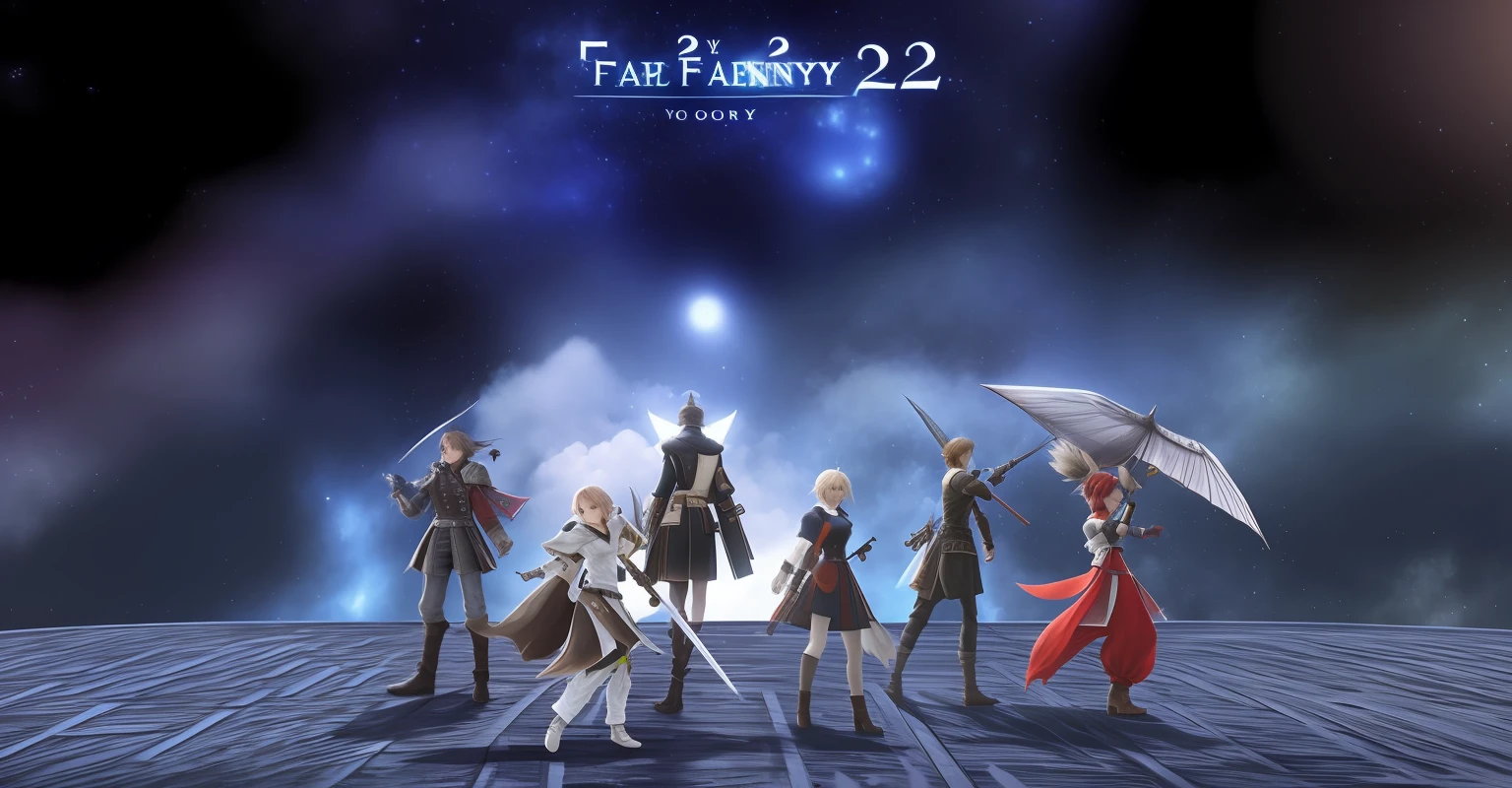 a group of people standing on a blue surface with a sky background, final fantsy, final fantasy 1 2 style, from final fantasy, final fantasy fan art, final fantasy, final - fantasy, final-fantasy, final fantasy character, final fantasy 14 style, ffxi, final fantasy style, style of final + fantasy + 1 5, finale fantasy --auto