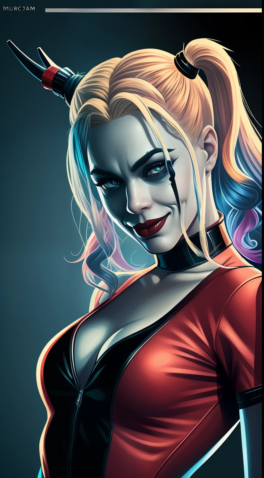 comic style illustration of harley quinn, masterpiece, high resolution, octane, 8k, detailed, sharp focus, shallow depth of field --auto