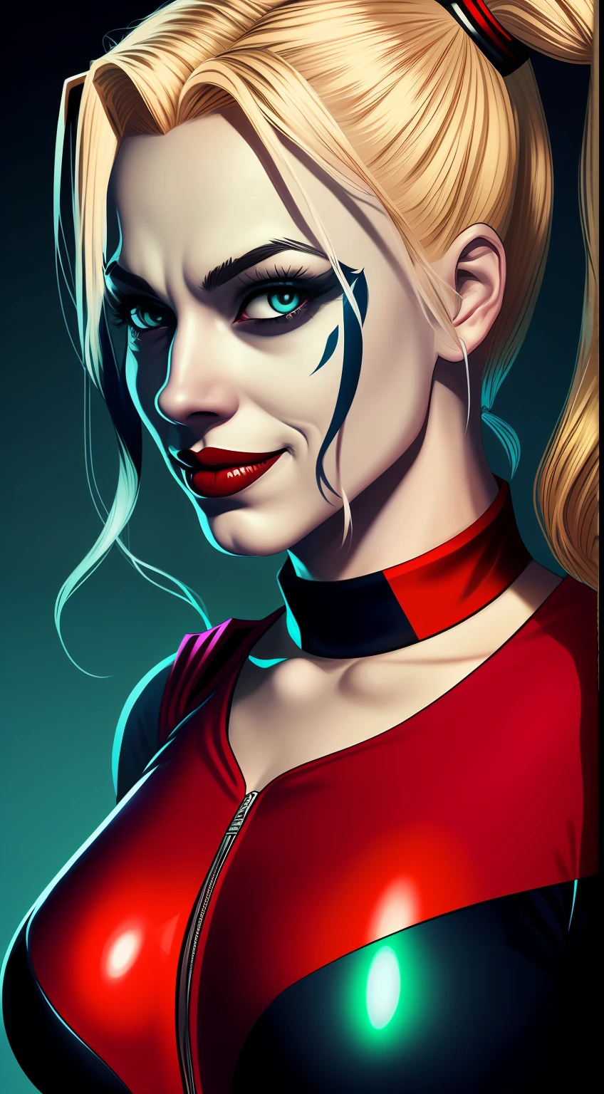 comic style illustration of harley quinn, masterpiece, high resolution, octane, 8k, detailed, sharp focus, shallow depth of field --auto