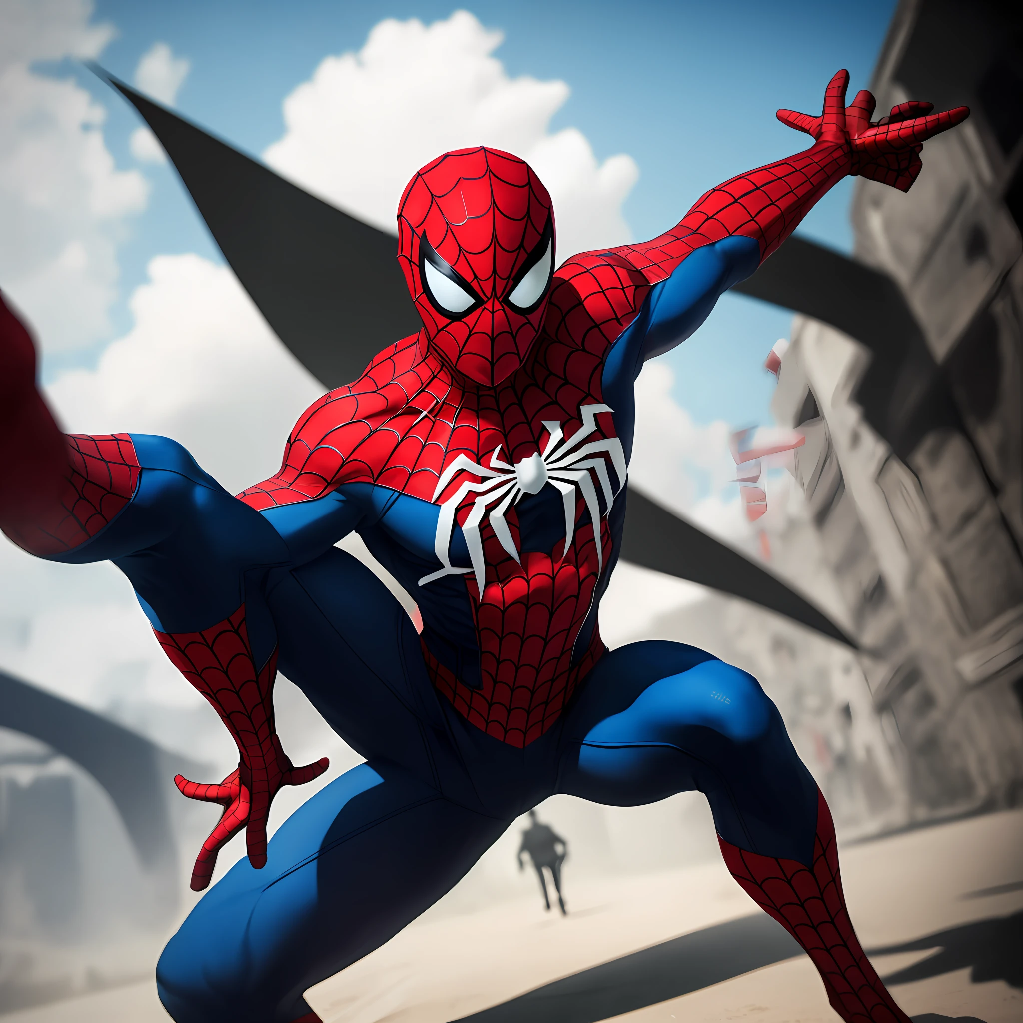 (8k, foto RAW, melhor qualidade, obra-prima: 1.2), ultra detalhado, arte oficial, foto-realista: 1.37, spider man, black suit, spider in the center of your chest in white, organic looking clothing, gooey testura, symbiote, white eyes, fine art, PS5 cinematic screenshot,highly detailed detailed cinematic rendering, ultra photorealistic raytricing, with cinematic lightingpose de ação --auto