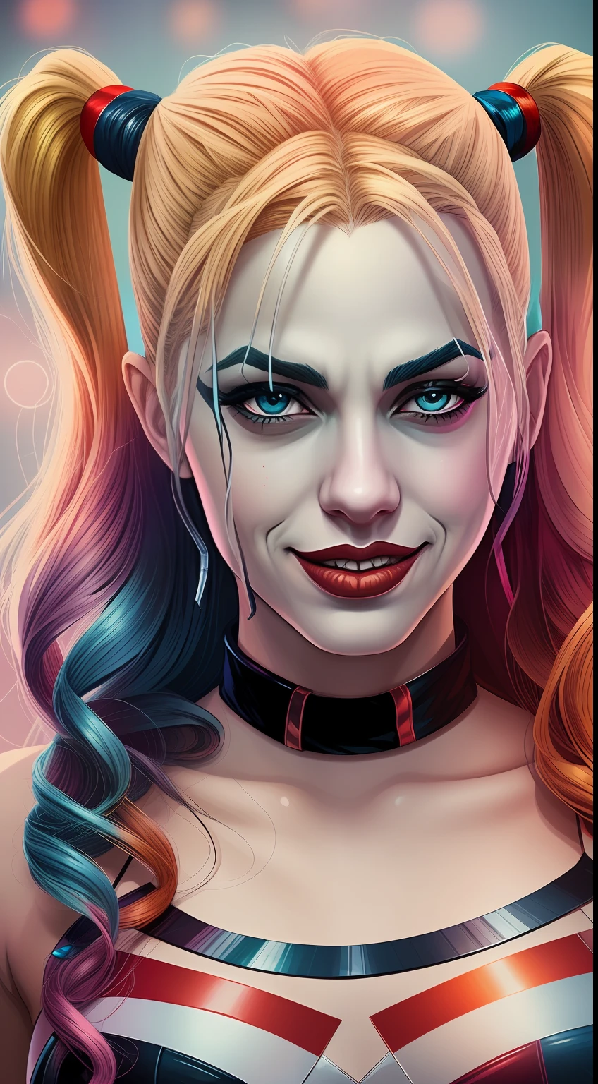 comic style illustration of harley quinn, masterpiece, high resolution, octane, 8k, detailed, sharp focus, shallow depth of field