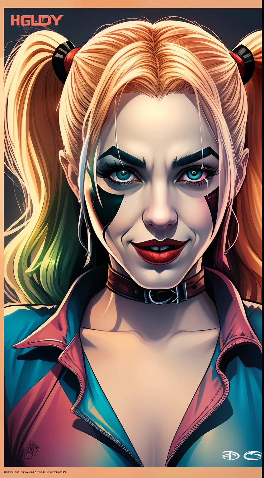 comic style illustration of harley quinn, masterpiece, high resolution, octane, 8k, detailed, sharp focus, shallow depth of field
