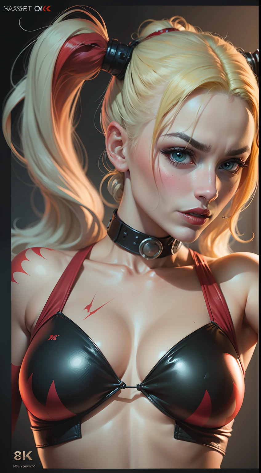 comic style illustration of harley quinn, masterpiece, high resolution, octane, 8k, detailed, sharp focus, shallow depth of field