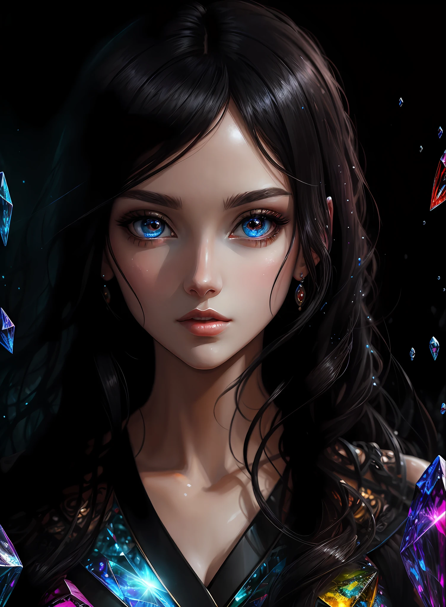 ((Best Quality)), ((Masterpiece)), (Real), (Detail),Anime Style, (1 woman) Close-up portrait of pretty woman with black hair, beautifully shining eyes like crystal clear glass, 4K high-definition digital art, stunning digital illustrations, stunning 8K artwork, colorful digital fantasy art, colorful, bright, beautiful digital artwork, Colorful Digital Painting, Digital Anime Art, Beautiful Woman Portrait, 8K HD Digital Wallpaper Art, Gorgeous Digital Painting