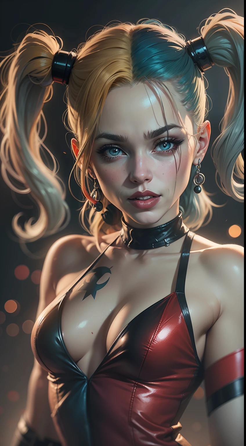 comic style illustration of harley quinn, masterpiece, high resolution, octane, 8k, detailed, sharp focus, shallow depth of field