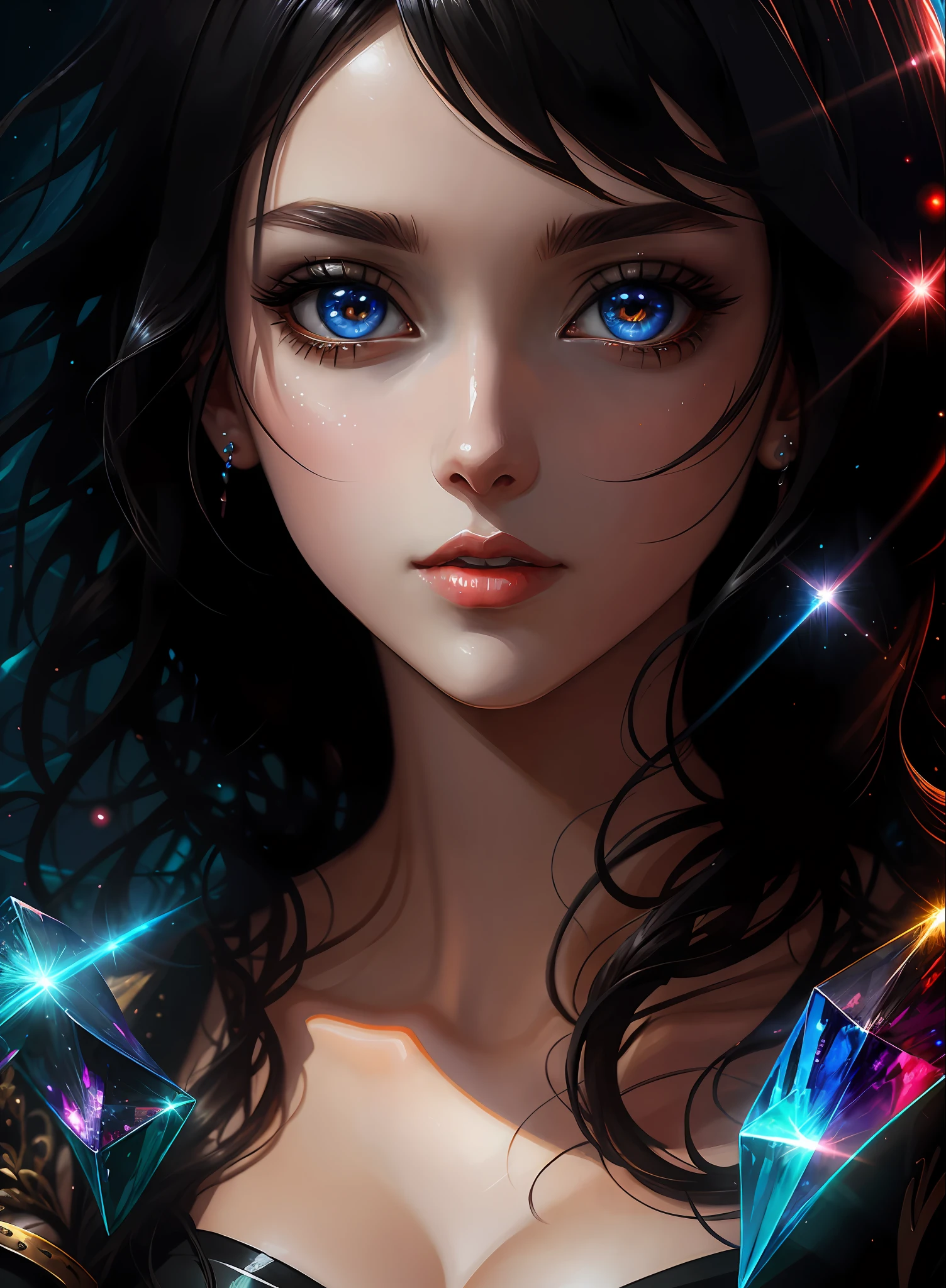 ((Best Quality)), ((Masterpiece)), (Real), (Detail),Anime Style, (1 woman) Close-up portrait of pretty woman with black hair, beautifully shining eyes like crystal clear glass, 4K high-definition digital art, stunning digital illustrations, stunning 8K artwork, colorful digital fantasy art, colorful, bright, beautiful digital artwork, Colorful Digital Painting, Digital Anime Art, Beautiful Woman Portrait, 8K HD Digital Wallpaper Art, Gorgeous Digital Painting