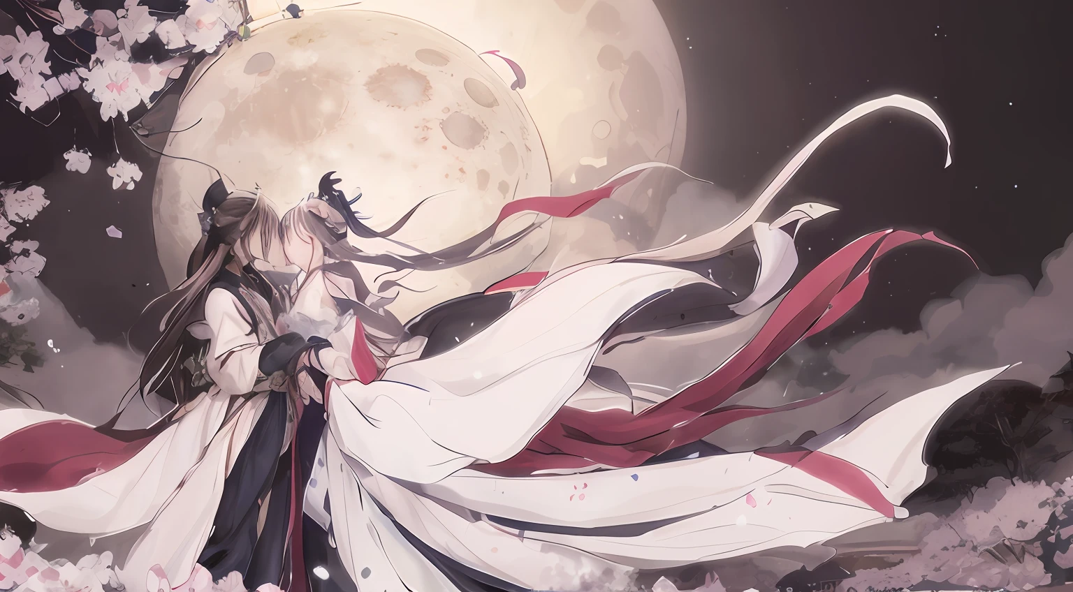 anime, anime, girl, moon, art, black and white, moon, girl, moon, moon, girl, moon, girl, moon, girl,, 4 k manga wallpaper, guweiz, flowing white robes, anime art wallpaper 8 k, guweiz on pixiv artstation, guweiz masterpiece, artwork in the style of guweiz