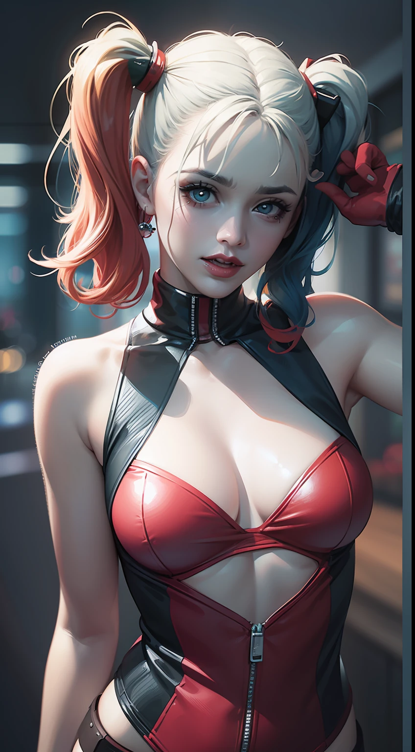 comic style illustration of harley quinn, masterpiece, high resolution, octane, 8k, detailed, sharp focus, shallow depth of field