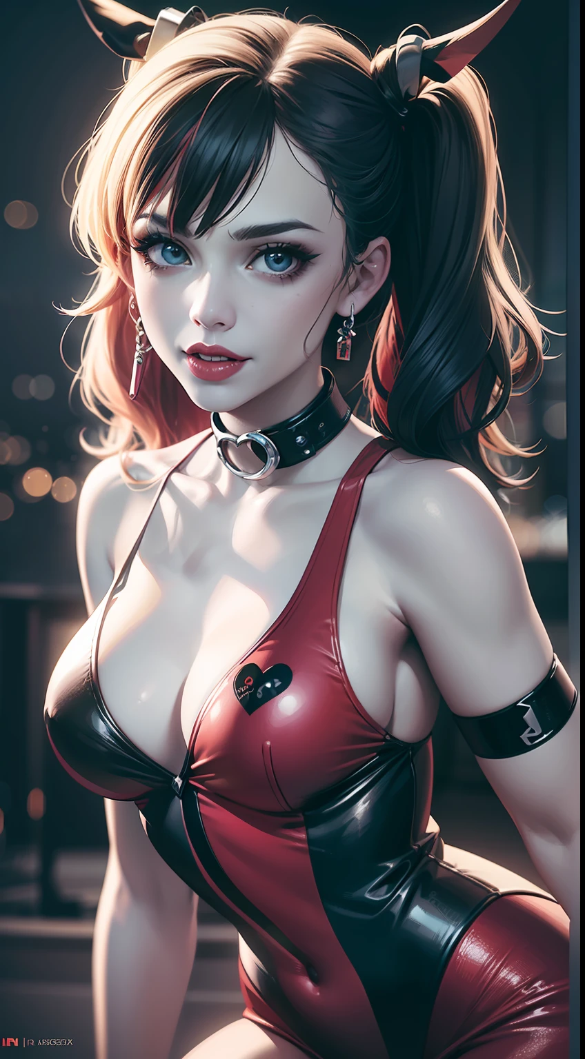 comic style illustration of harley quinn, masterpiece, high resolution, octane, 8k, detailed, sharp focus, shallow depth of field
