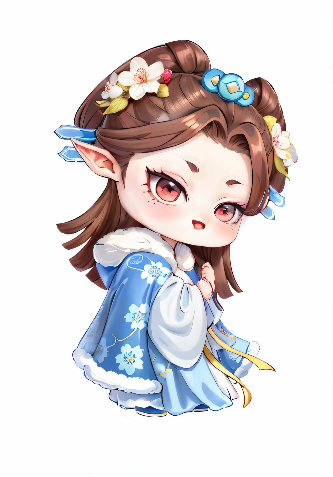 anime girl with a blue dress and a flower crown, inspired by Lan Ying, advanced digital chibi art, onmyoji portrait, cute detailed digital art, inspired by Li Mei-shu, character art of maple story, palace , a girl in hanfu, inspired by Pu Hua, elf girl wearing an flower suit, heise jinyao, chibi