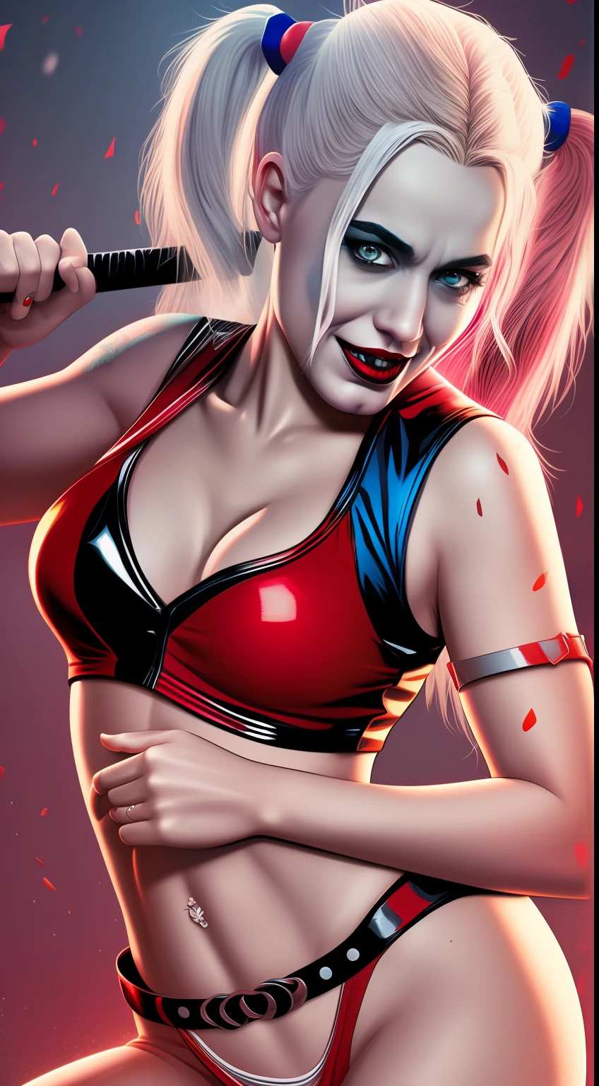 comic style illustration of harley quinn, masterpiece, high resolution, octane, 8k, detailed, sharp focus, shallow depth of field