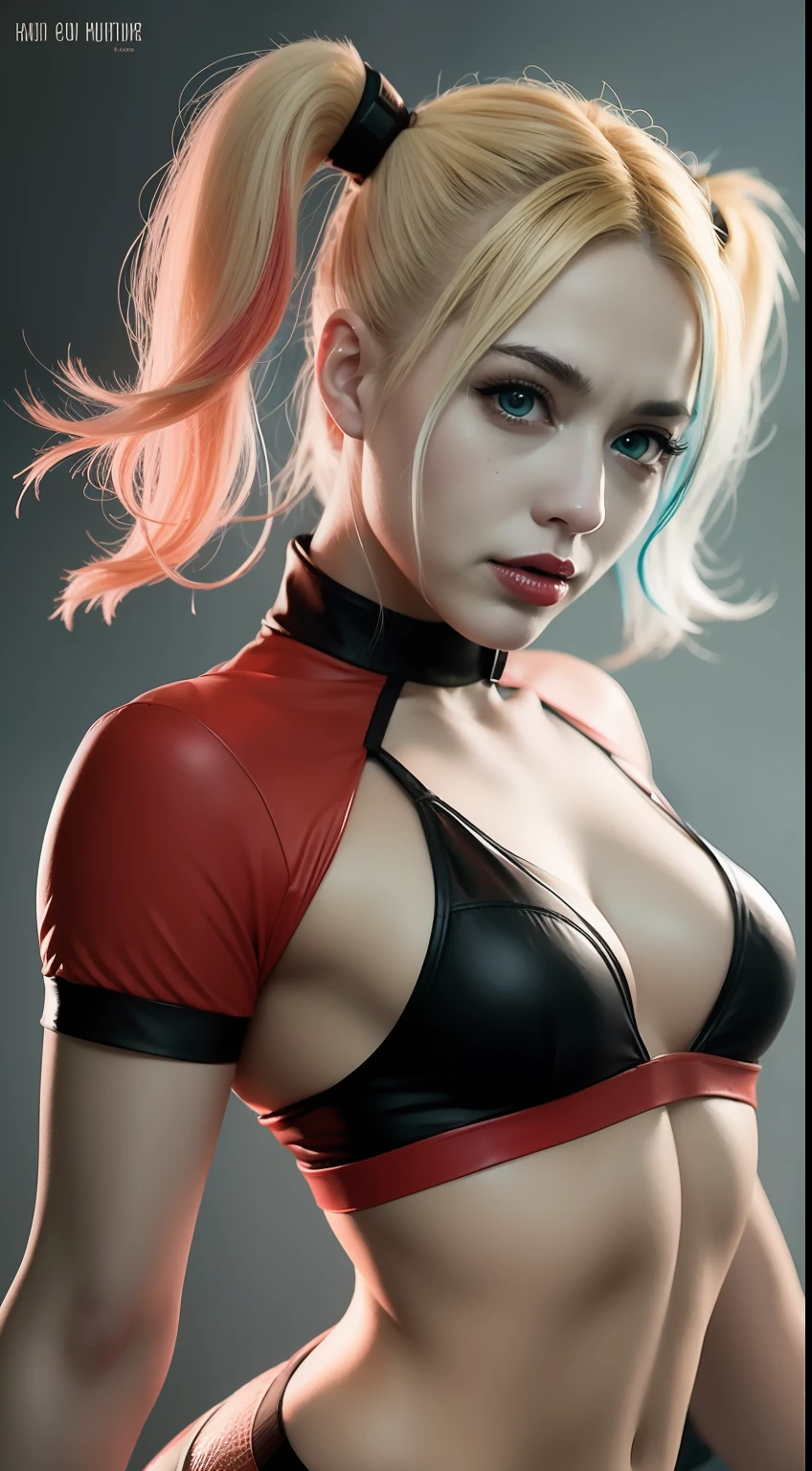 comic style illustration of harley quinn, masterpiece, high resolution, octane, 8k, detailed, sharp focus, shallow depth of field