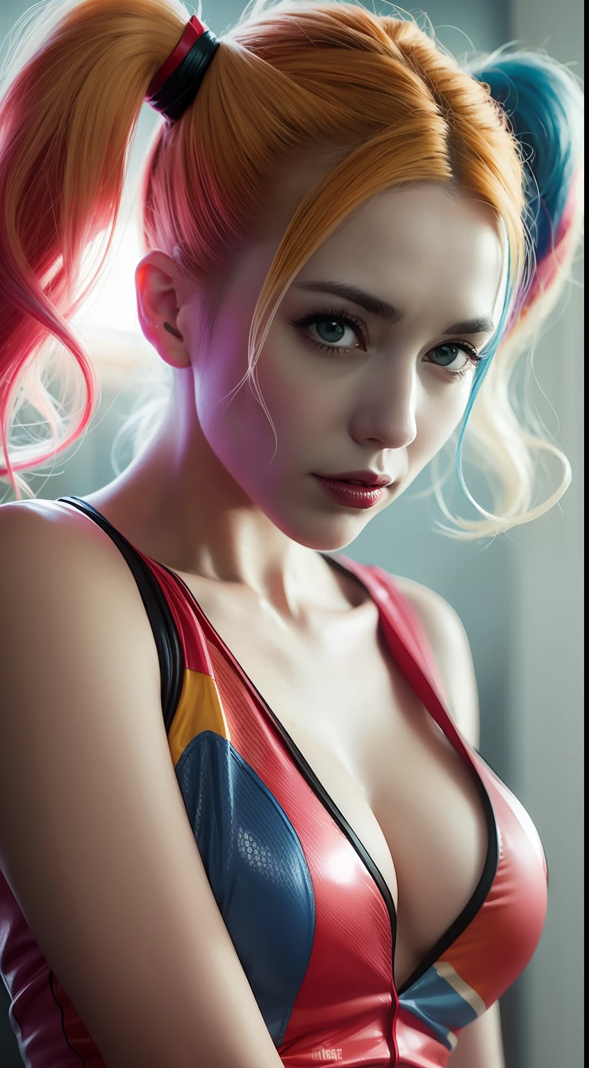 comic style illustration of harley quinn, masterpiece, high resolution, octane, 8k, detailed, sharp focus, shallow depth of field