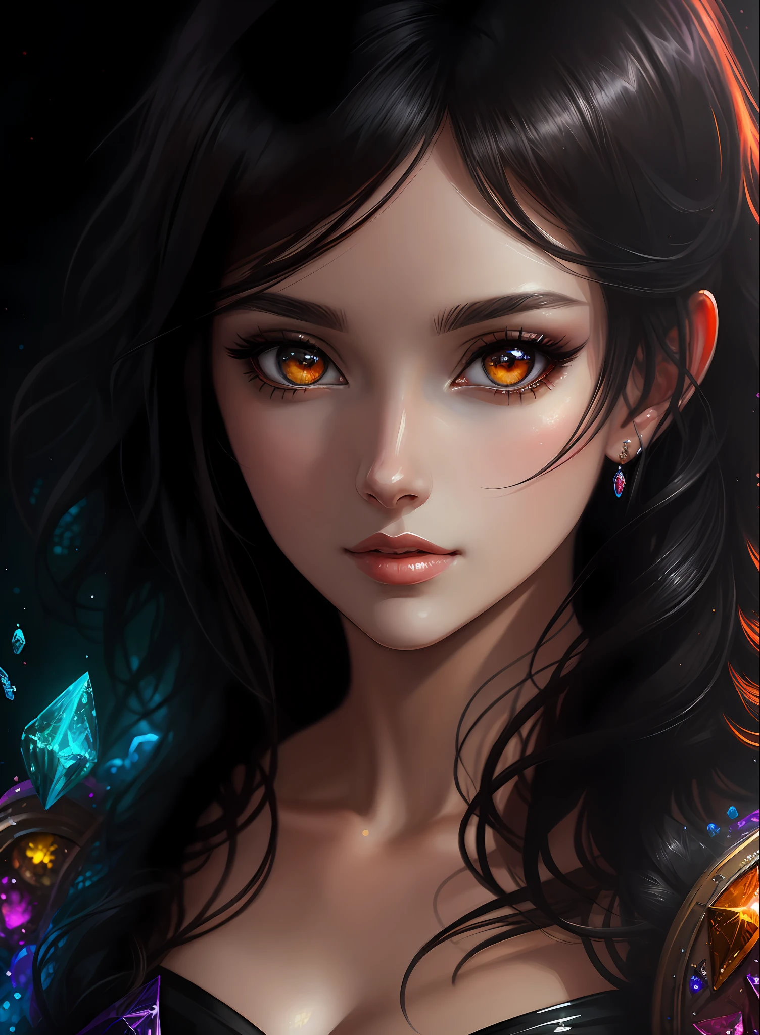 ((Best Quality)), ((Masterpiece)), (Real), (Detail),Anime Style, (1 woman) Close-up portrait of pretty woman with black hair, beautifully shining eyes like crystal clear glass, 4K high-definition digital art, stunning digital illustrations, stunning 8K artwork, colorful digital fantasy art, colorful, bright, beautiful digital artwork, colorful digital painting, digital anime art, portrait of beautiful and pretty woman, 8k hd digital wallpaper art, digital painting