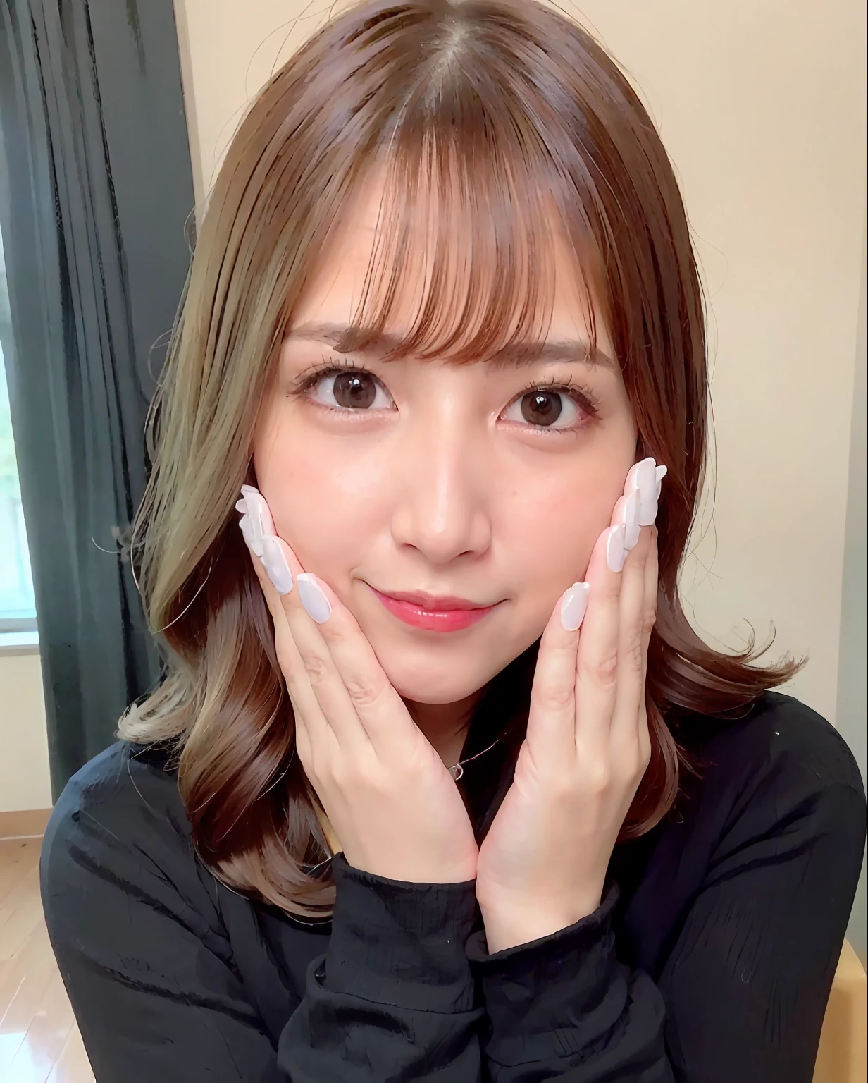 Top Quality, Photorealistic, 8k, High Resolution, Girl, Woman, (Skin Dent), (Professional Lighting), (Office Shirt Closed: 1.6)), (Portrait: 0.6), Gorgeous, (Medium Hair: 1.7), (1 Girl's Camera Gaze): 1), ((1.6 Camera Gaze), Photorealistic, (Bokeh), (Portrait: 0.6), ( Dynamic Pose: 1.2), Masterpiece, Intricate, Realistic and Sharp, Award-Winning Photography, (Smile: 2), Teardrop Mole, Lip Gloss, 36 Years Old, Cute, Cityscape, Professional Lighting, Photon Mapping, Radiosity, Physically Based Rendering,