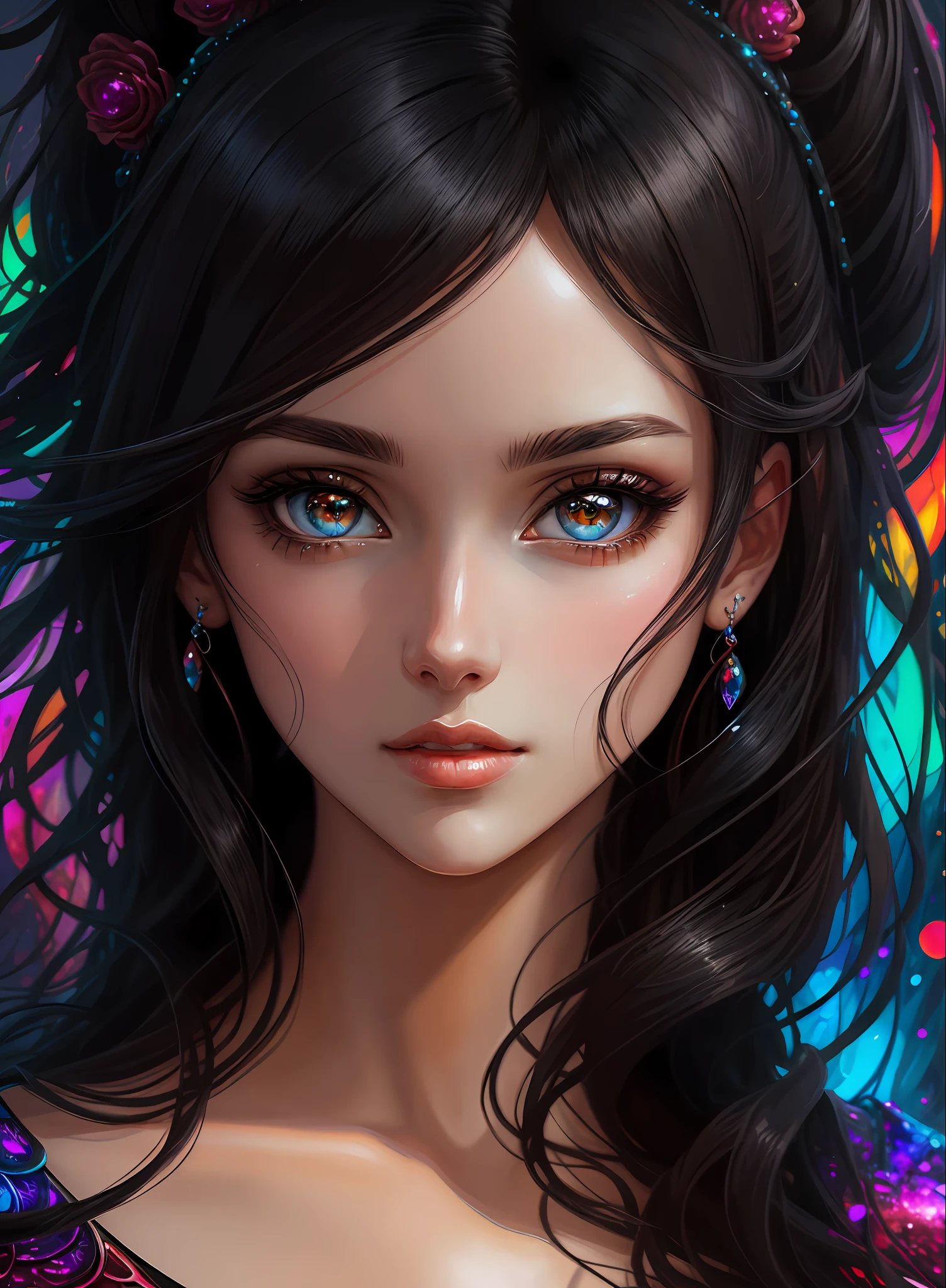 ((Best Quality)), ((Masterpiece)), (Real), (Detail),Anime Style, (1 woman) Close-up portrait of pretty woman with black hair, beautifully shining eyes like crystal clear glass, 4K high-definition digital art, stunning digital illustrations, stunning 8K artwork, colorful digital fantasy art, colorful, bright, beautiful digital artwork, colorful digital painting, digital anime art, portrait of beautiful and pretty woman, 8k hd digital wallpaper art, digital painting