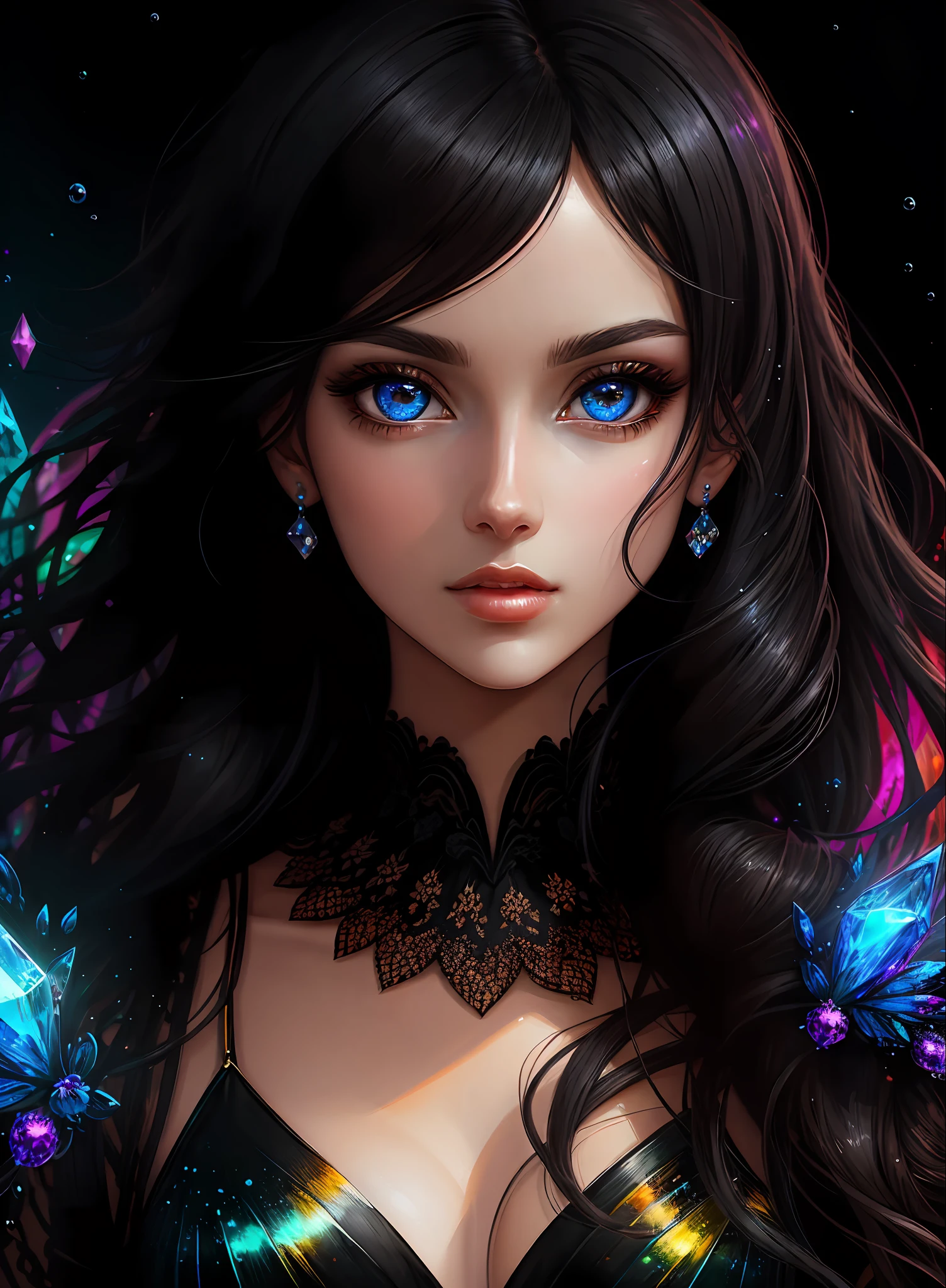 ((Best Quality)), ((Masterpiece)), (Real), (Detail),Anime Style, (1 woman) Close-up portrait of pretty woman with black hair, beautifully shining eyes like crystal clear glass, 4K high-definition digital art, stunning digital illustrations, stunning 8K artwork, colorful digital fantasy art, colorful, bright, beautiful digital artwork, colorful digital painting, digital anime art, portrait of beautiful and pretty woman, 8k hd digital wallpaper art, digital painting