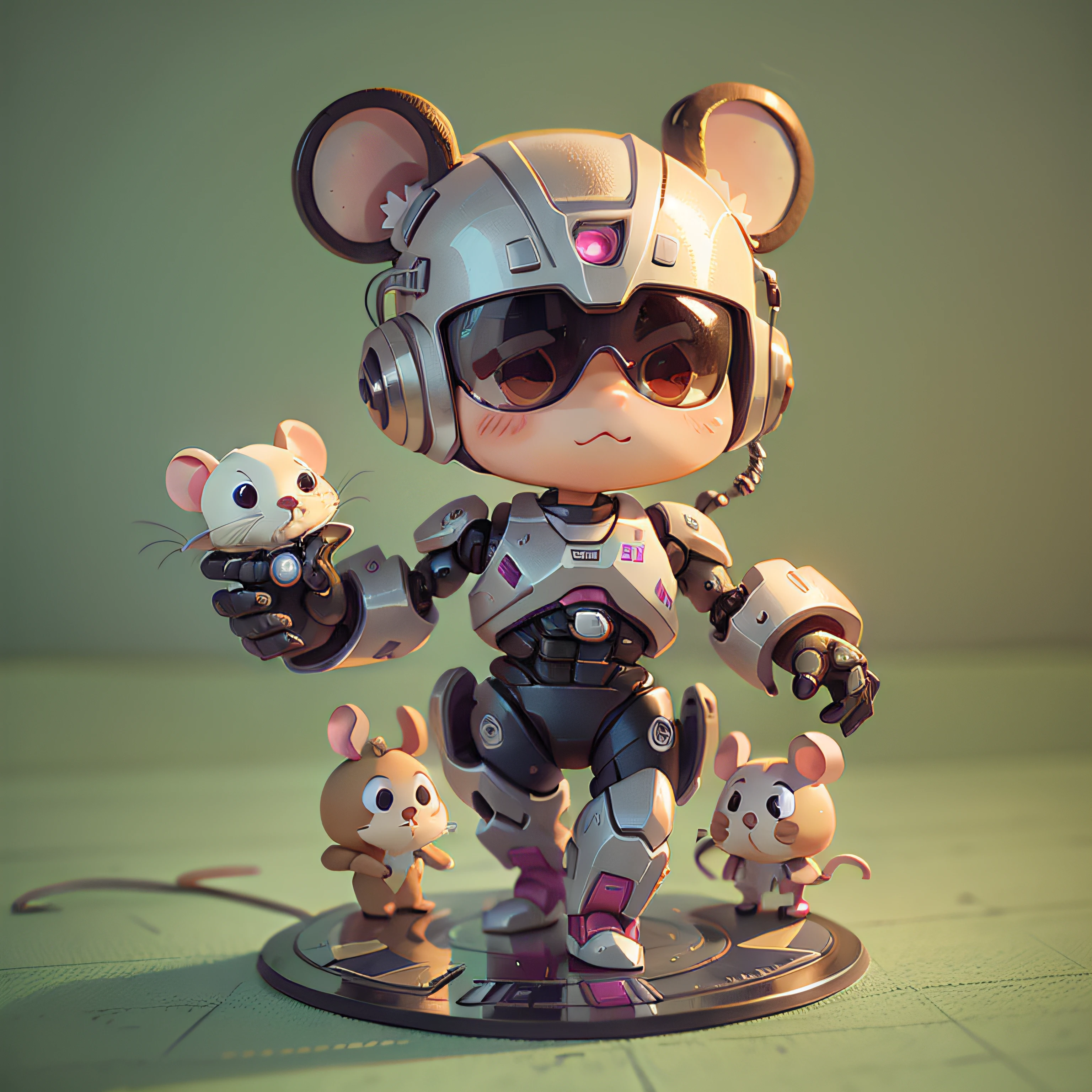 cute, chibi, mice, PFP, bigbadejo, portrait, masterpiece, 3D Rendering, Best Quality, Lots of Detail, (plain background), (vinyl toy figurine), (perfect hands), (full body), male, (robocop), (robocop movie), action pose