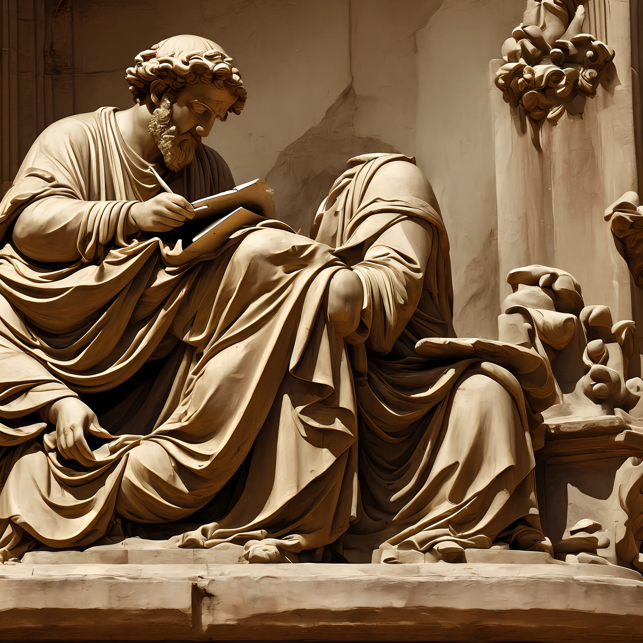 Make for me the philosopher Marcus Aurelius writing and thoughtful, in high quality and realistic --auto