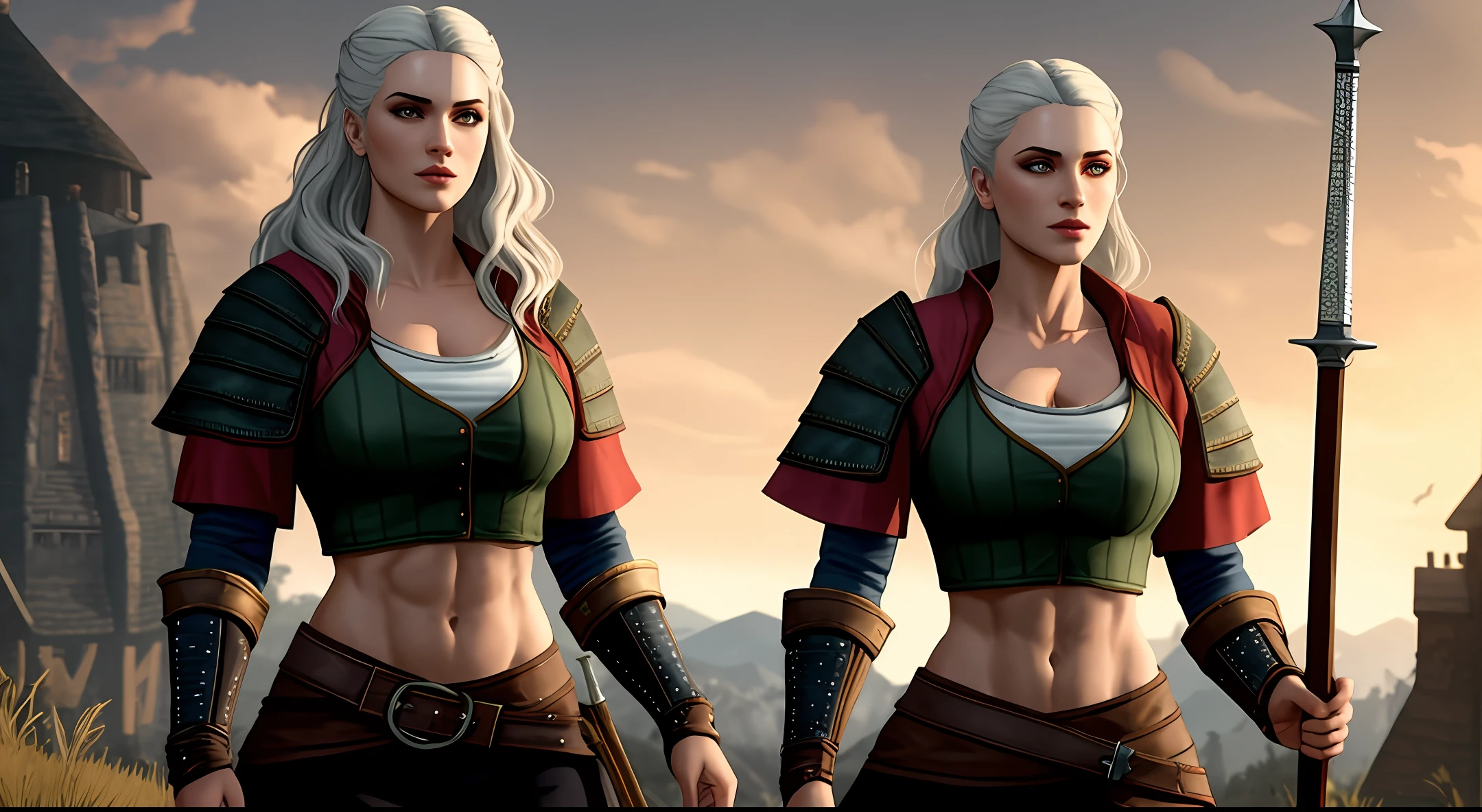 General rivia from the witcher series with muscular pectoral and defined abdomen showing off her beautiful