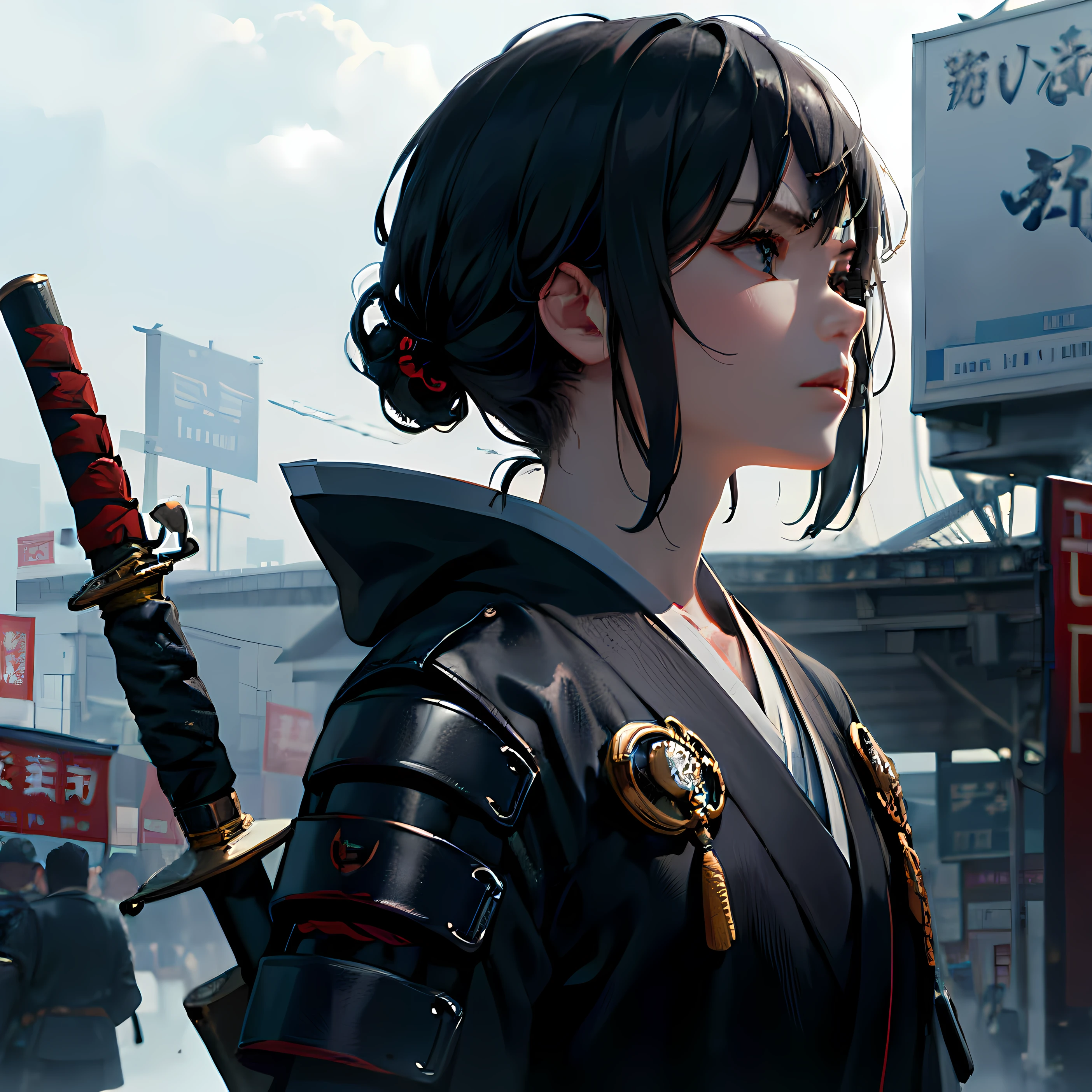 there is a man with a sword standing in a muddy area, inspired by Yoshihiko Wada, samurai man, detailed bushido-shaped smoke, inspired by Fu Baoshi, miyamoto musashi, inspired by Kanō Hōgai, official art, album art, album cover, inspired by Yoshitoshi ABe, traditional Japanese concept art samurai army, Bushido, war movies,  movie posters, foundation movie references, stories about rebellion, anti-government groups, politics, war, 25-year-old man, adult, water-colored dark blue eyes, short black hair bob, samurai dress, fully clothed, polite dress, serious face, realistic face resolution, realistic, object resolution conceptual art, detailed symmetrical eyes, detailed gorgeous face, fantasy, highly detailed,  Cinematic lighting, digital art painting by Greg Ruttowski, 8K UHD, DSLR, soft lighting, high quality, grain film, Fujifilm XT3 --auto
