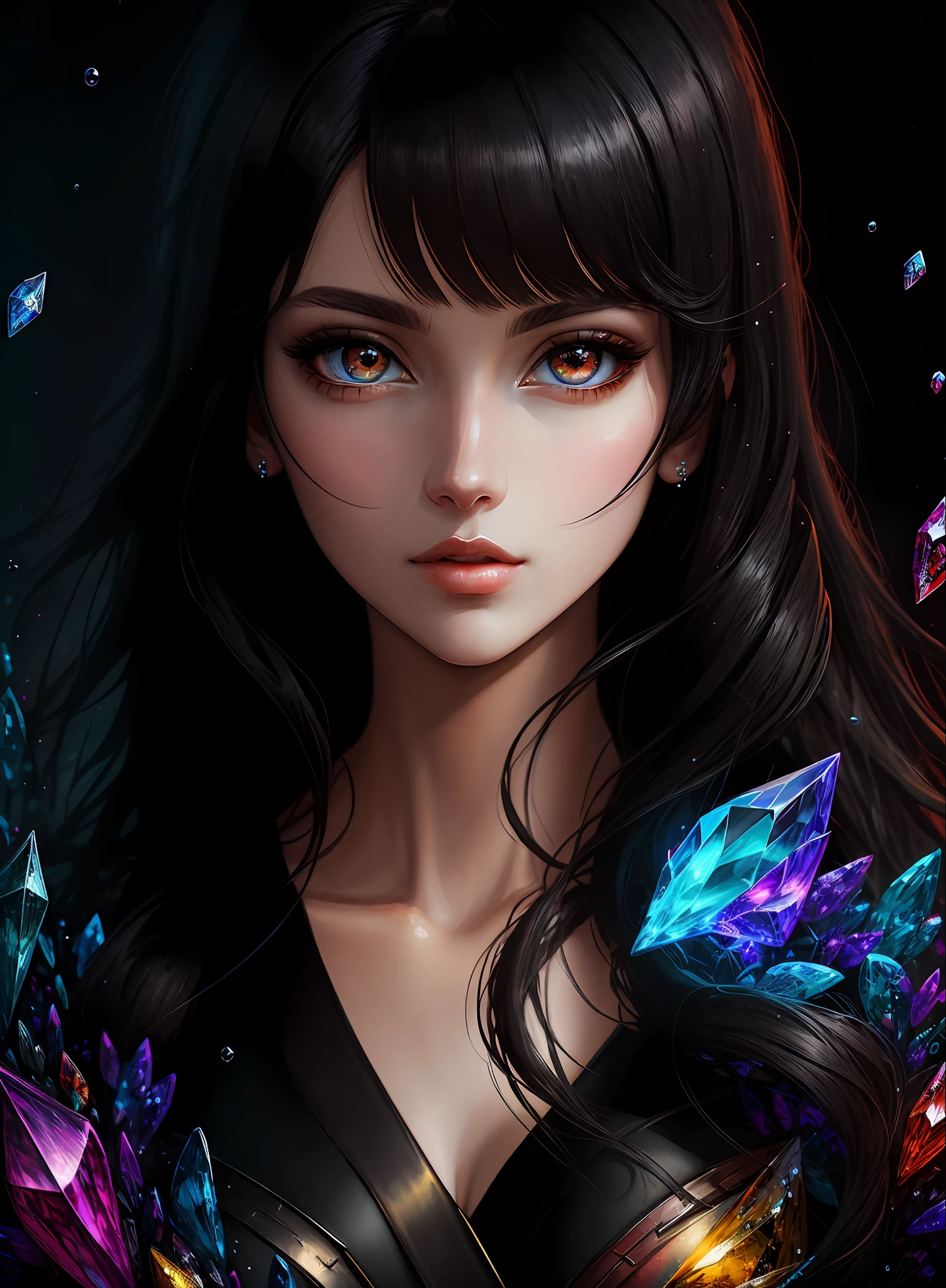 ((Best Quality)), ((Masterpiece)), (Real), (Detail),Anime Style, (1 woman) Close-up portrait of pretty woman with black hair, beautifully shining eyes like crystal clear glass, 4K high-definition digital art, stunning digital illustrations, stunning 8K artwork, colorful digital fantasy art, colorful, bright, beautiful digital artwork, colorful digital painting, digital anime art, portrait of beautiful and pretty woman, 8k hd digital wallpaper art, digital painting