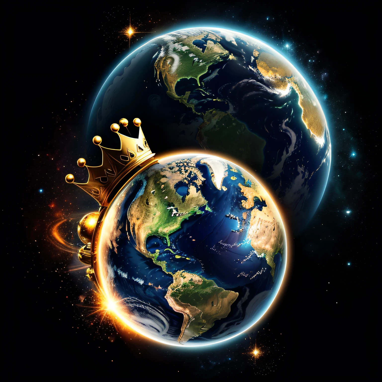 planet earth with a large and golden crown, which is highlighted the crown, the background of the image of the color black