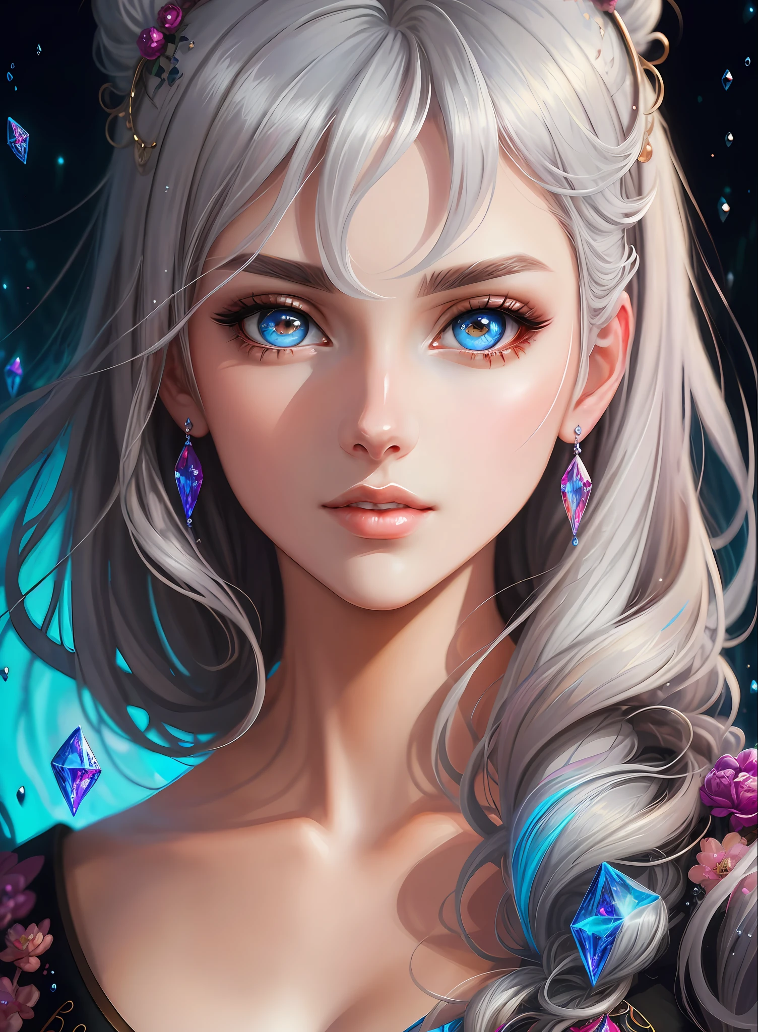((Best Quality)), ((Masterpiece)), (Real)), (Detail),Anime Style, (1 woman) Close-up portrait of a silver-haired pretty woman, beautifully shining eyes like crystal clear glass, 4K high-definition digital art, stunning digital illustrations, stunning 8K artwork, colorful digital fantasy art, colorful and bright, beautiful digital artwork, colorful digital painting, digital anime art, portrait of beautiful and pretty woman, 8k hd digital wallpaper art, digital painting
