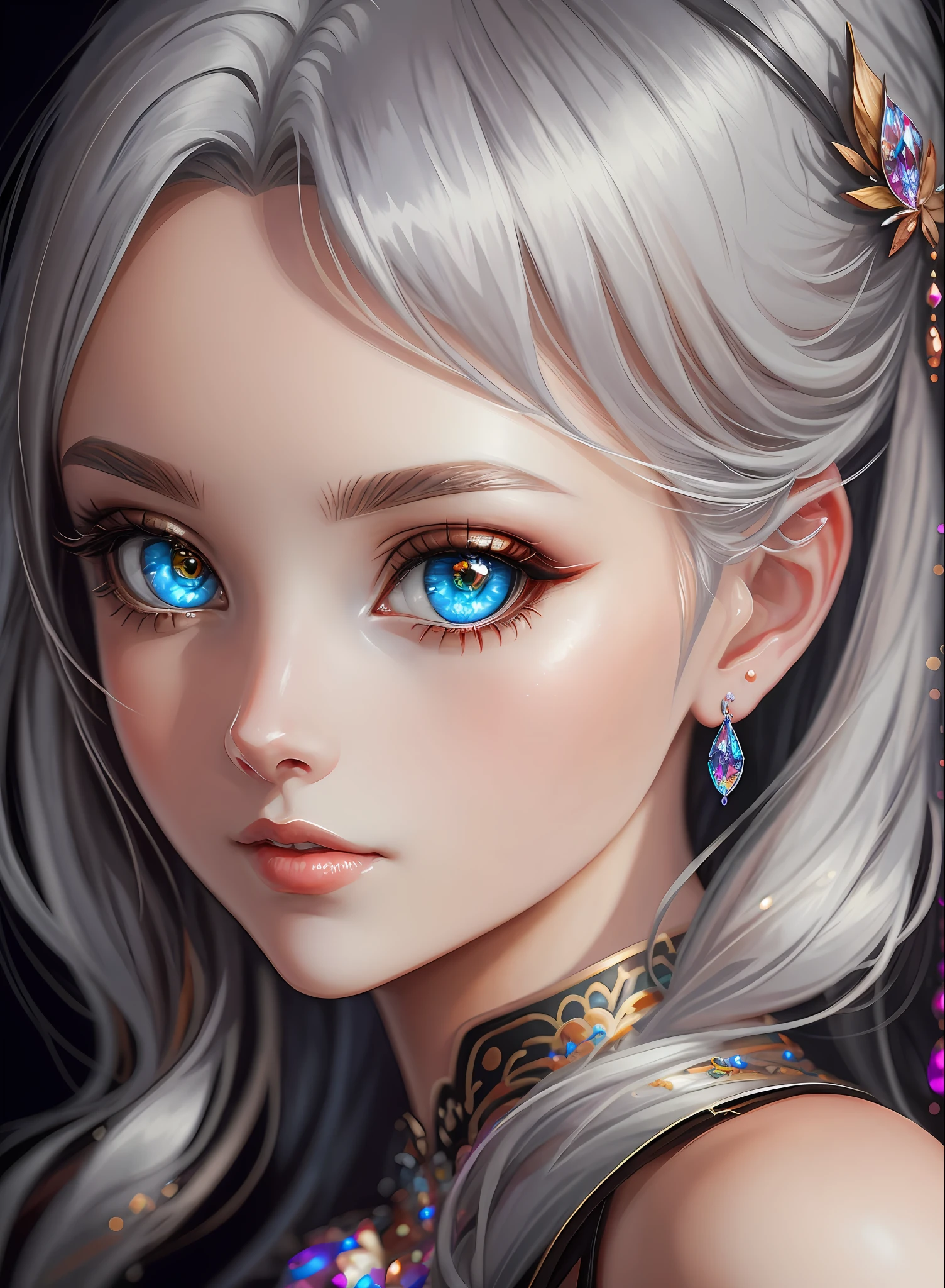 ((Best Quality)), ((Masterpiece)), (Real)), (Detail),Anime Style, (1 woman) Close-up portrait of a silver-haired pretty woman, beautifully shining eyes like crystal clear glass, 4K high-definition digital art, stunning digital illustrations, stunning 8K artwork, colorful digital fantasy art, colorful and bright, beautiful digital artwork, colorful digital painting, digital anime art, portrait of beautiful and pretty woman, 8k hd digital wallpaper art, digital painting