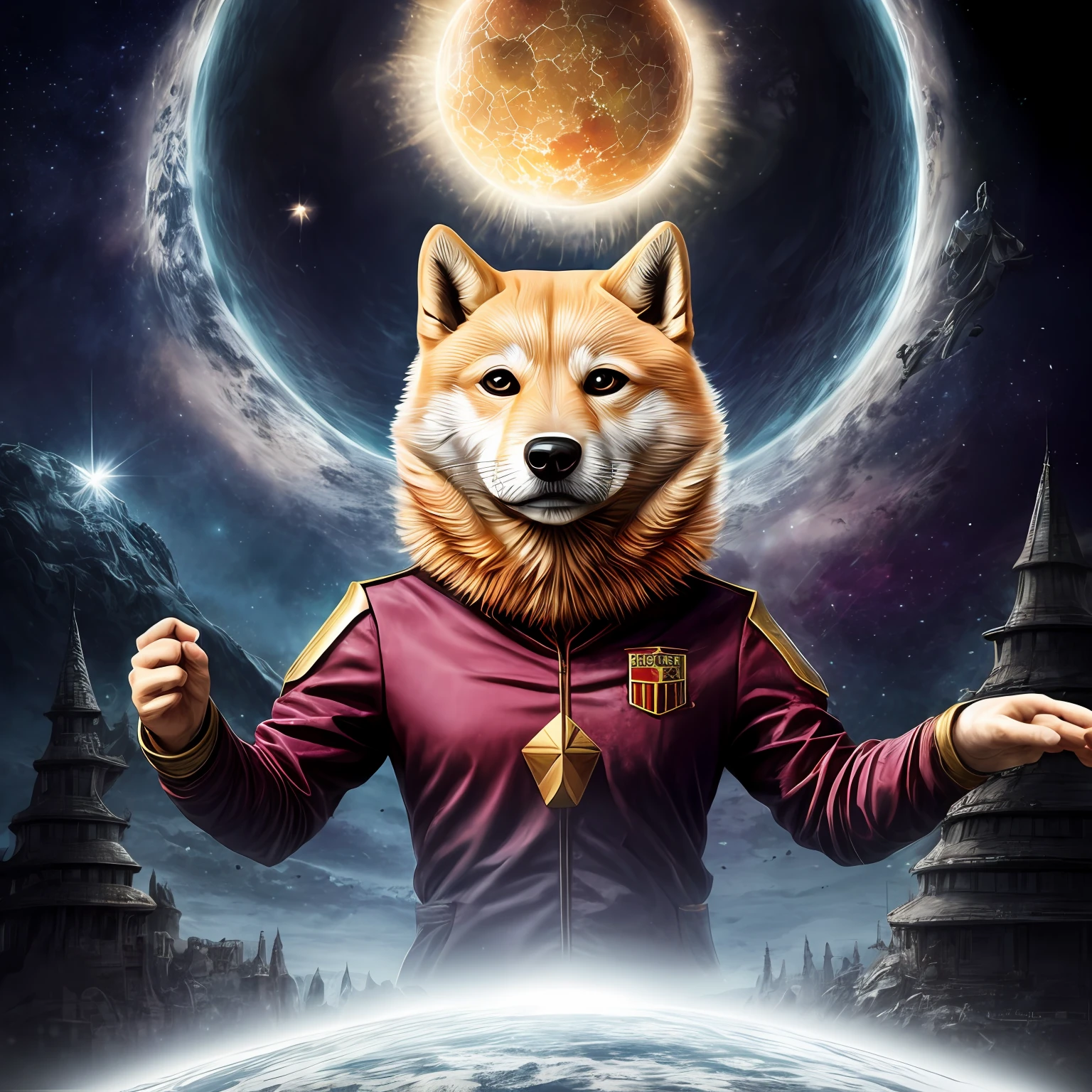doge,elon mush,a beautiful fantasy empress, 8k high quality detailed art
