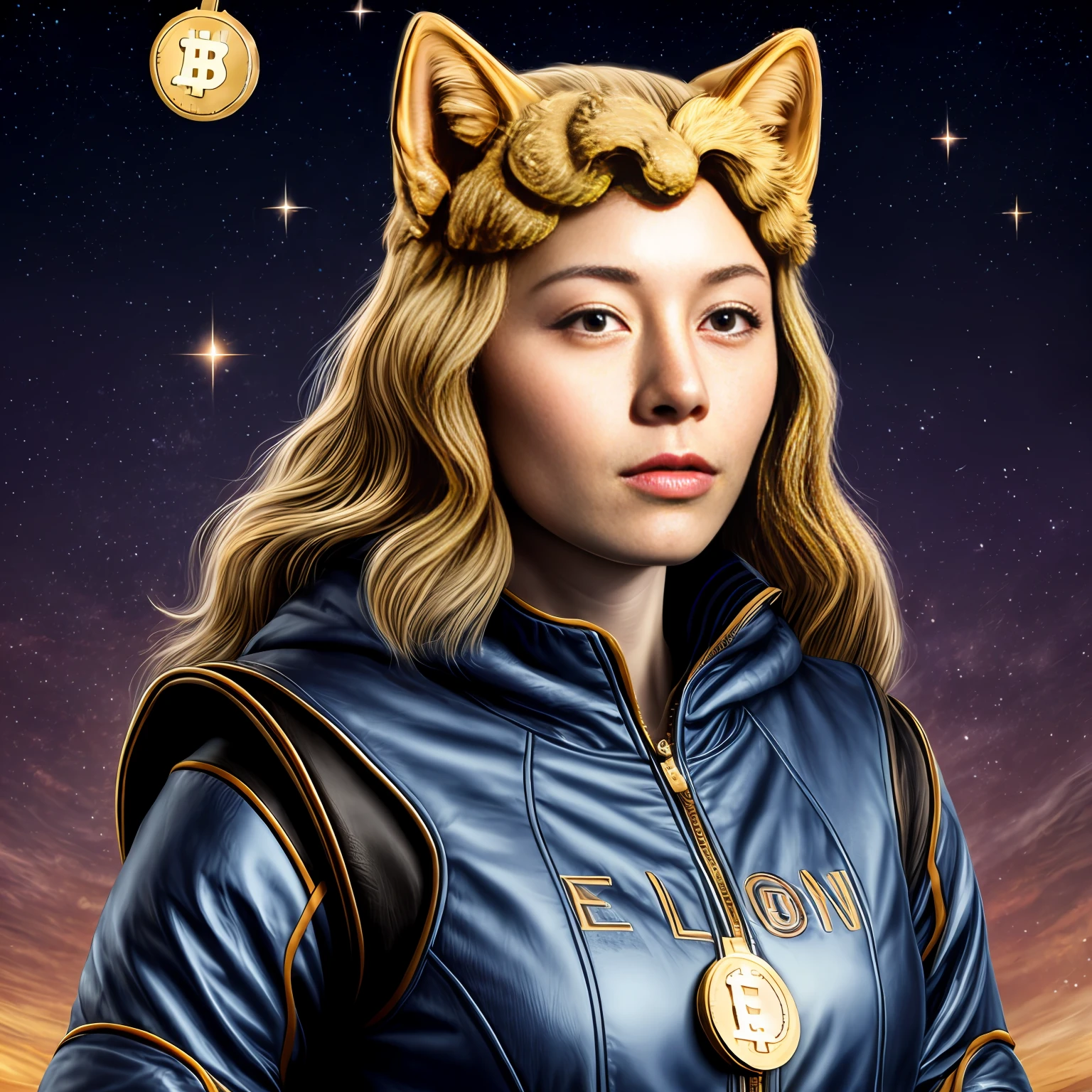 dogecoin,elon mush,a beautiful fantasy empress, 8k high quality detailed art