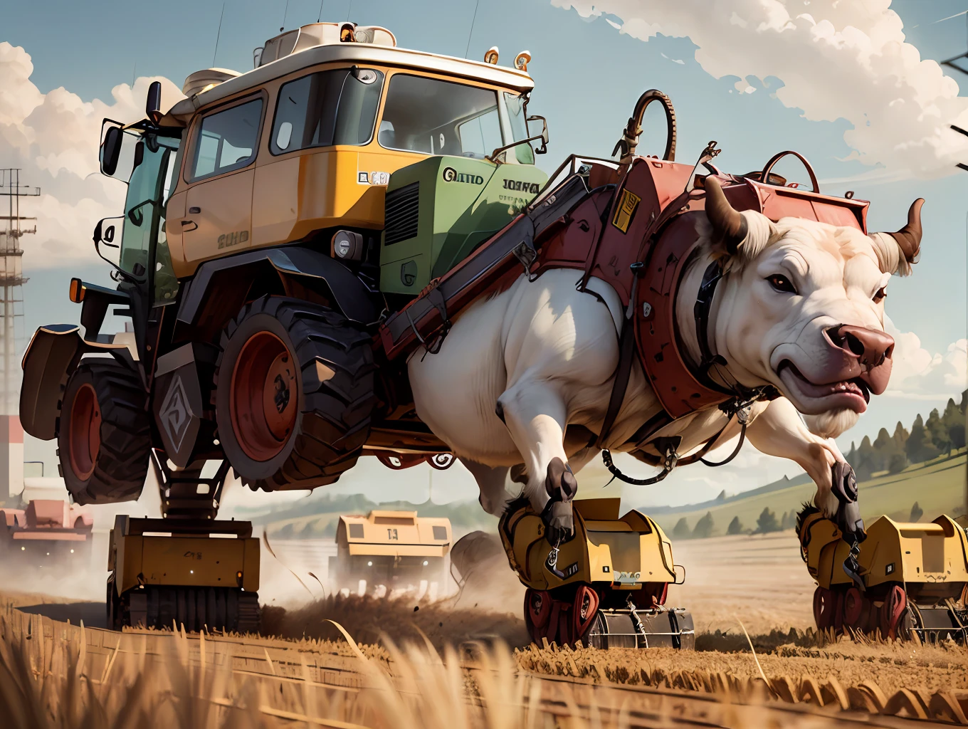 Mongolian punk, metal bullhead
Combine harvester, detailed, complex