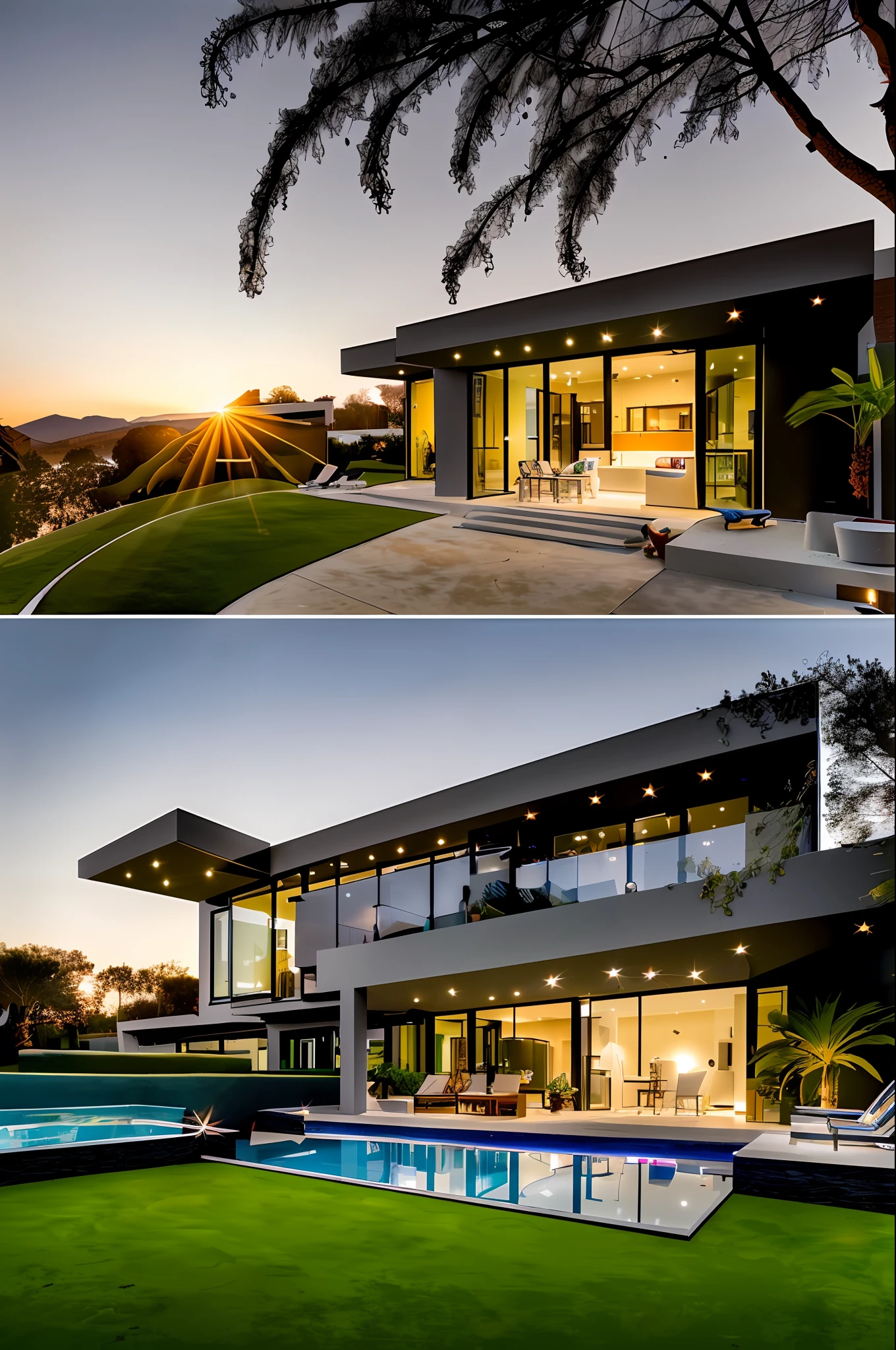dvArchModern, 85mm, f1.8, portrait, realistic photo, hyperrealistic, prayerful, super detailed, intricate, dramatic, sunset lighting, shadows, high dynamic range, palms, garden, pool