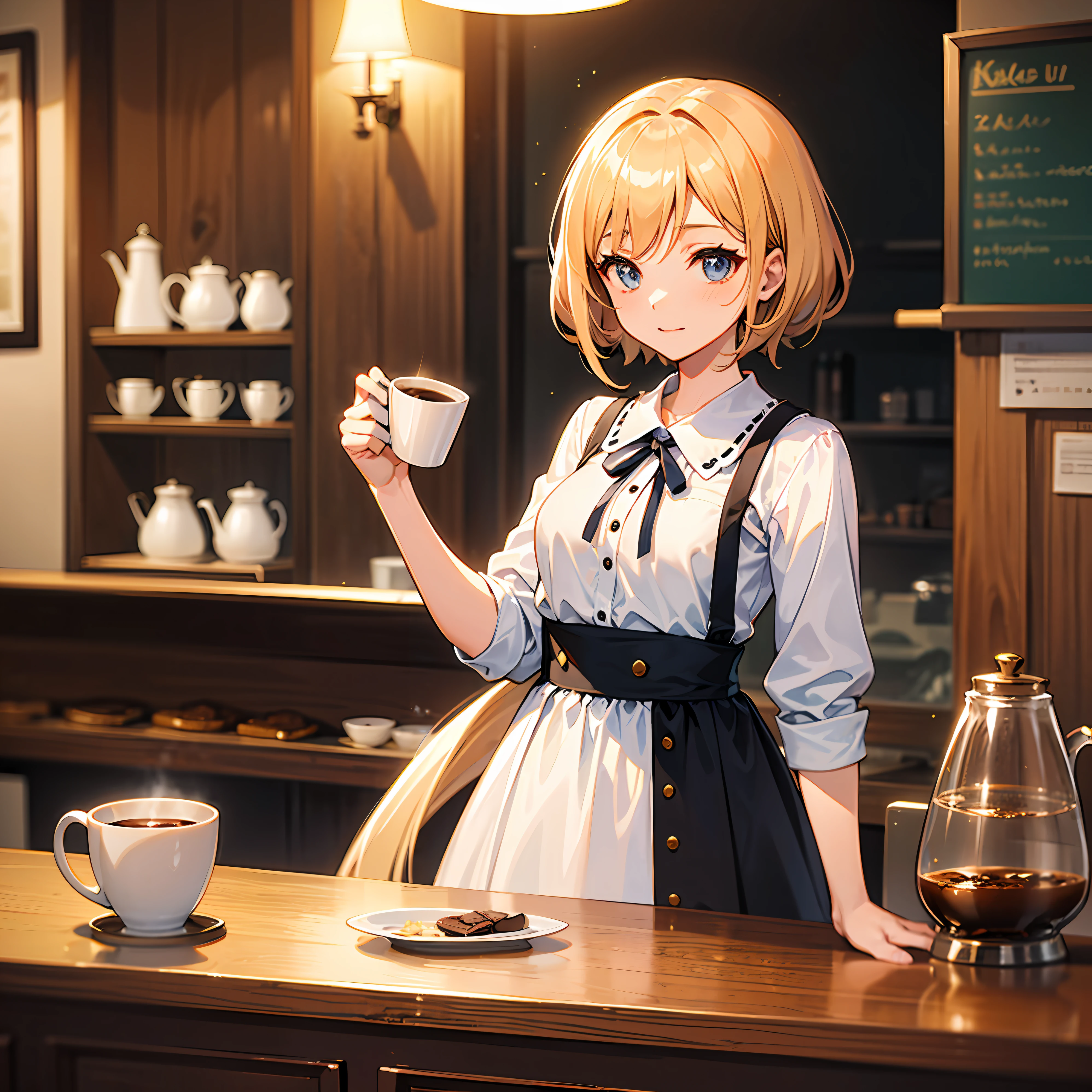 anime, high school girl, akiba, café counter, coffee cup, antique café --auto