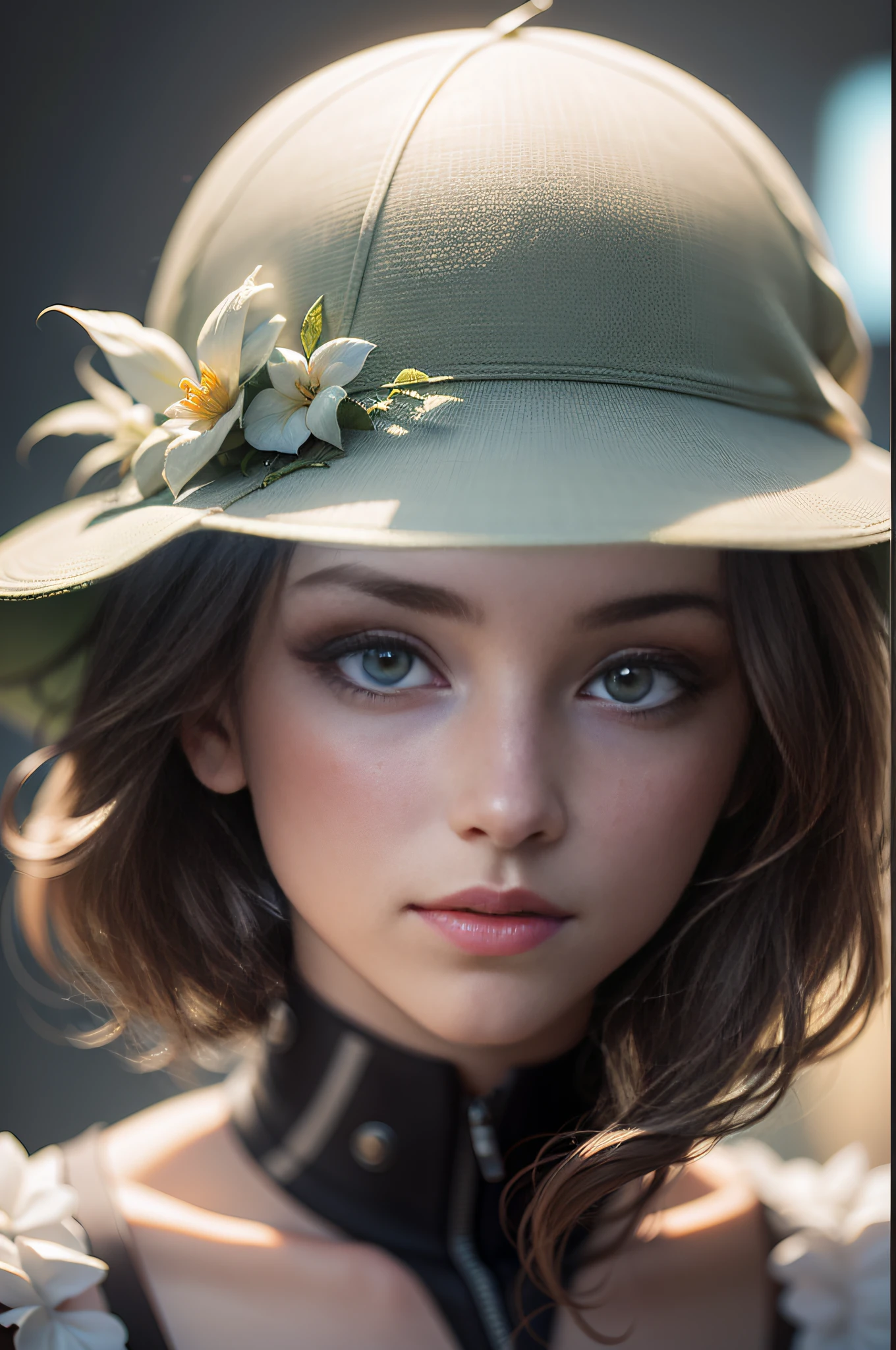 misty and an apple ad showing an isolated white woman, close-up, look for the camera, in the style of science-fiction dystopias, detailed crowd scenes, firmin baes, functional aesthetics, michael martchenko, seb mckinnon, minimal white elegante stylish costume design, futuristic city, depht-of-field, bokeh, (frontlighting:1.2), (backlighting:0.75), (fill light:0.9), bloom, chromatic aberration, (lens flare:1.2),
